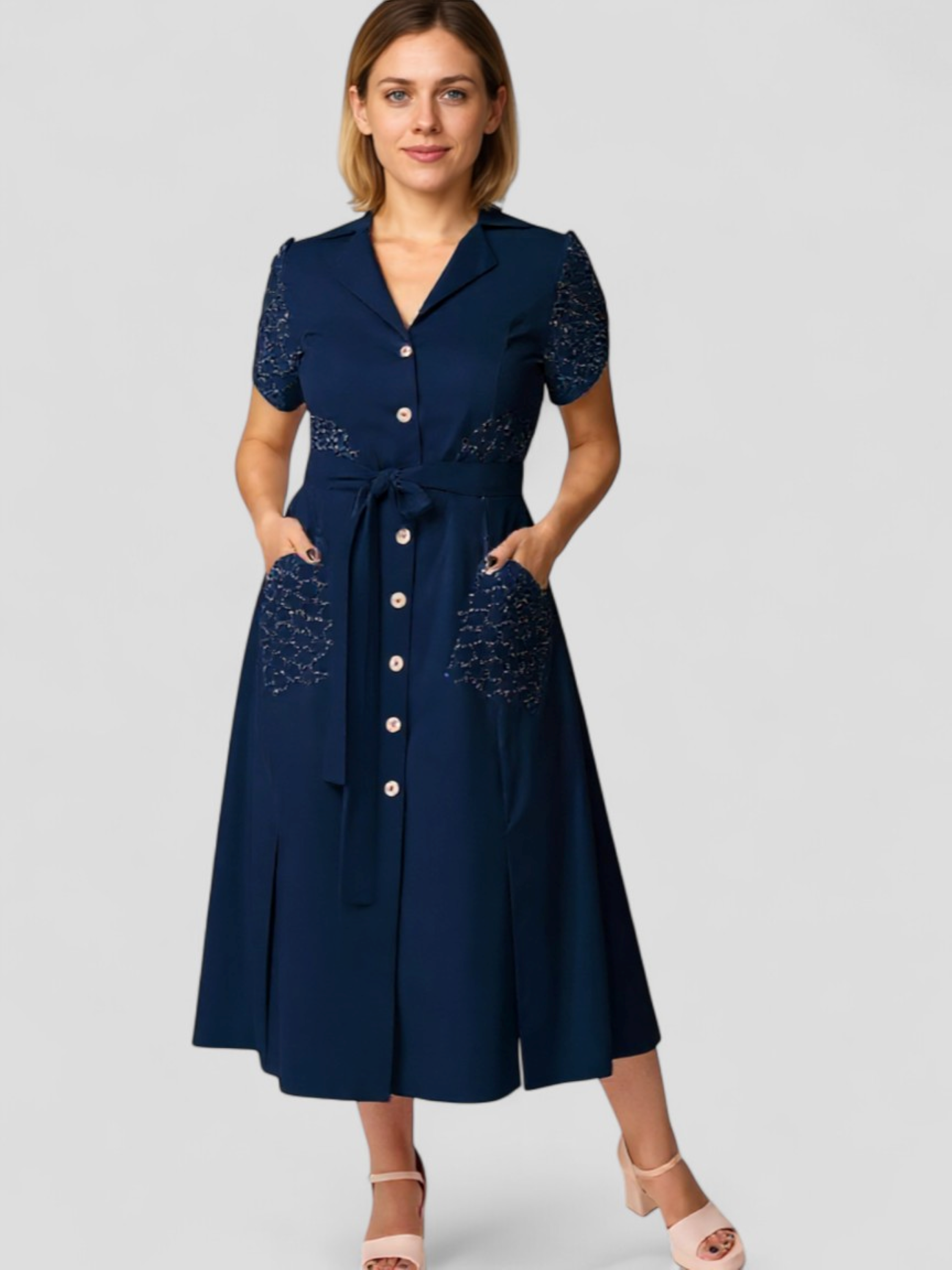 Marsha | Vestito Donna Casual con Decolteo a V - - abbigliamento donna abito estivo colore rosa e blu decolteo a V moda versatile stile elegante taglie disponibili tessuto leggero vestito casual vita regolabile - Concept Palermo