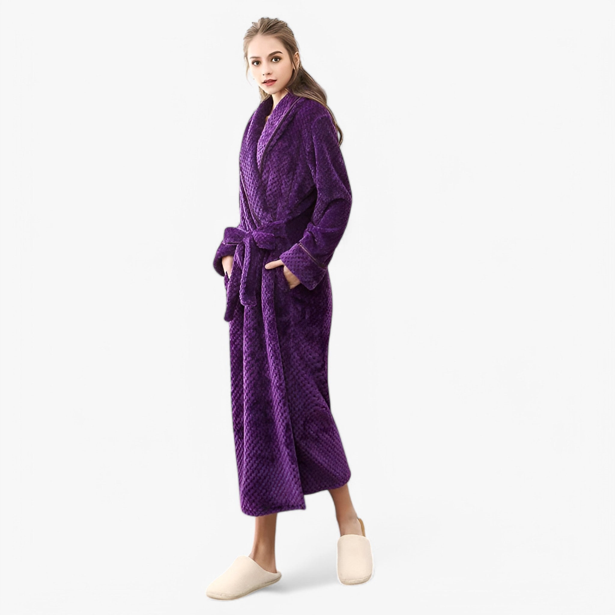 Sofia | Morbido Accappatoio in Pile - - Autumn Bathrobes Fleece Fluffy Long Sleeve Nightgown Pajama Pocket Robe Sleepwear Solid Color Spring Winter Women - Concept Palermo