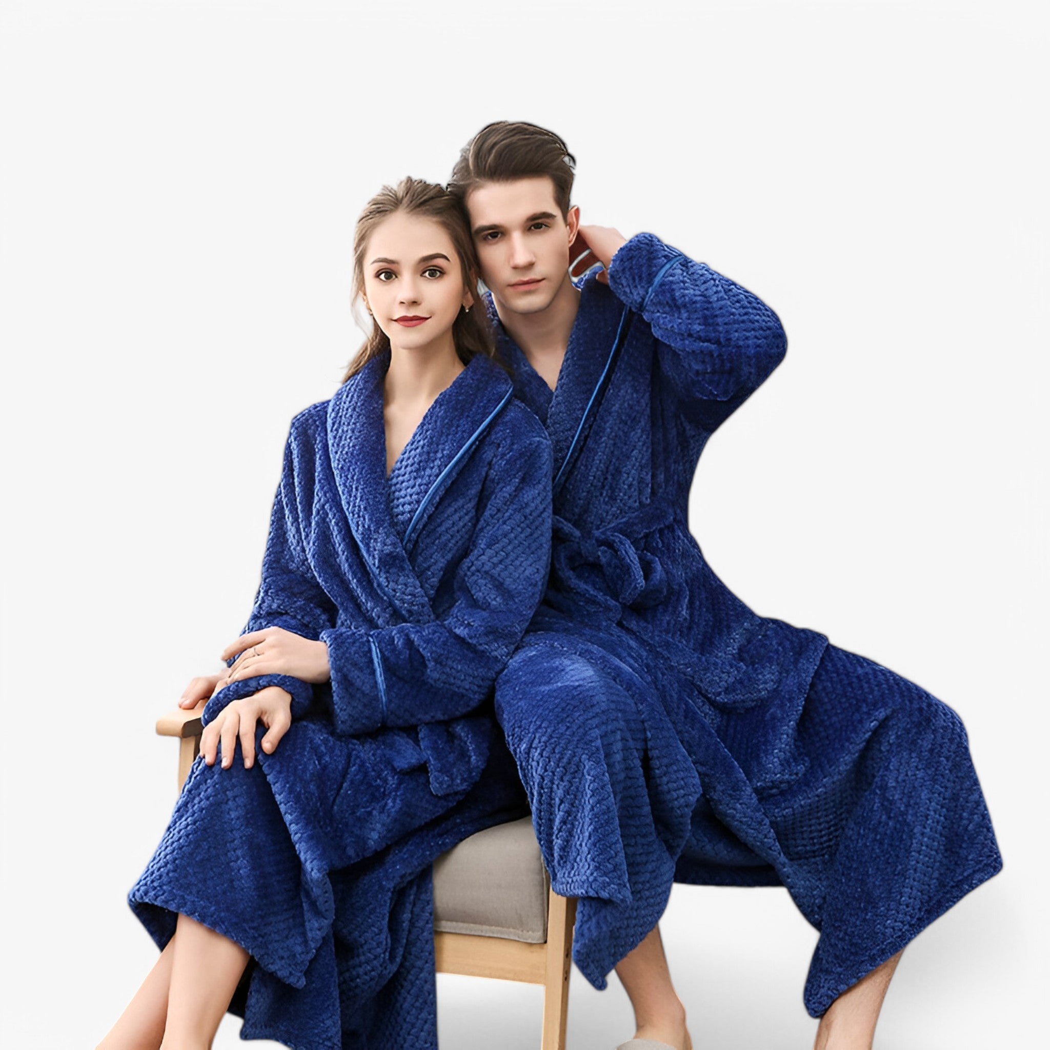 Sofia | Morbido Accappatoio in Pile - Zaffiro - Autumn Bathrobes Fleece Fluffy Long Sleeve Nightgown Pajama Pocket Robe Sleepwear Solid Color Spring Winter Women - Concept Palermo