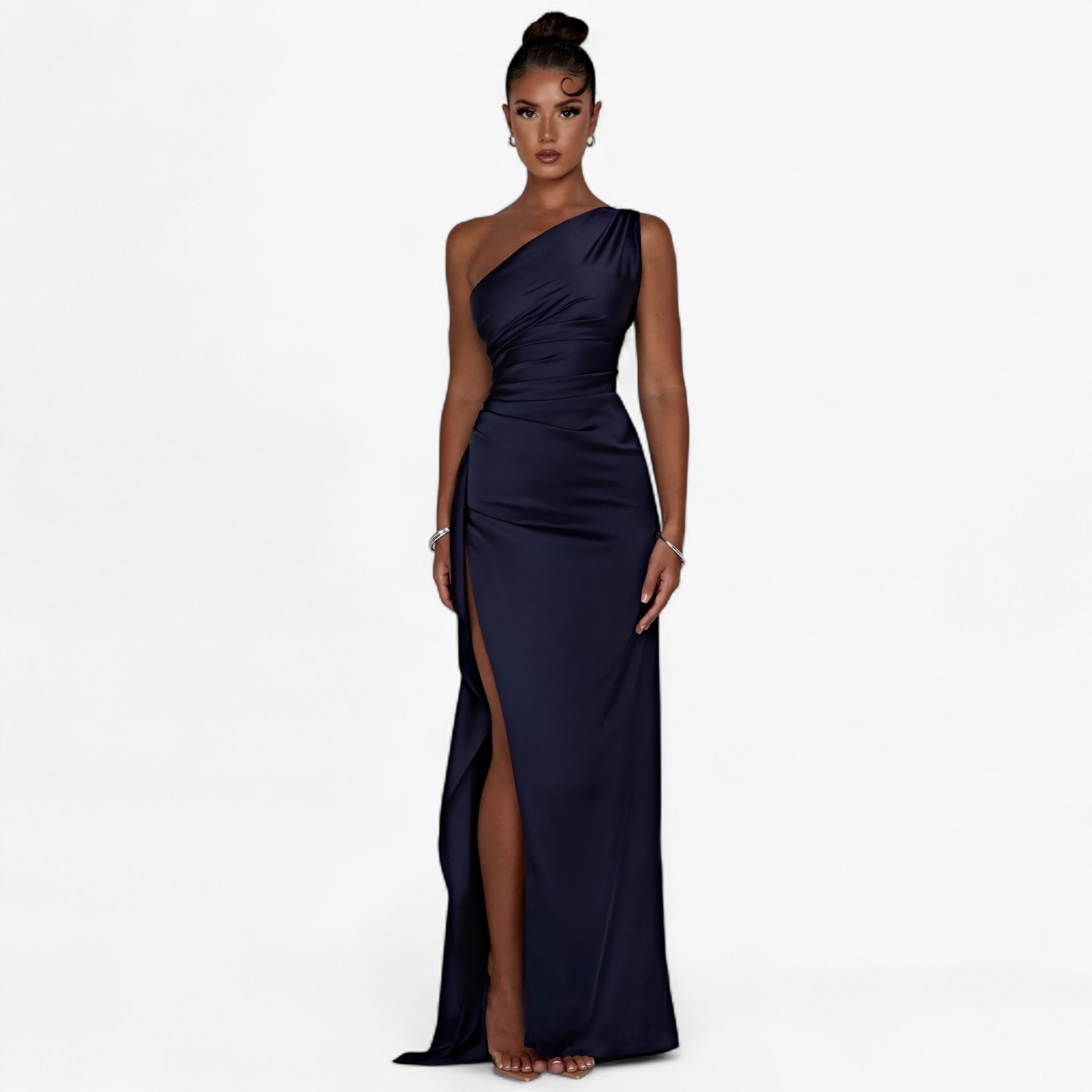 Isolde – Abito da Sera Elegante in Satin, Asimmetrico con Spacco Alto - - DRESS Dresses female dress - Concept Palermo