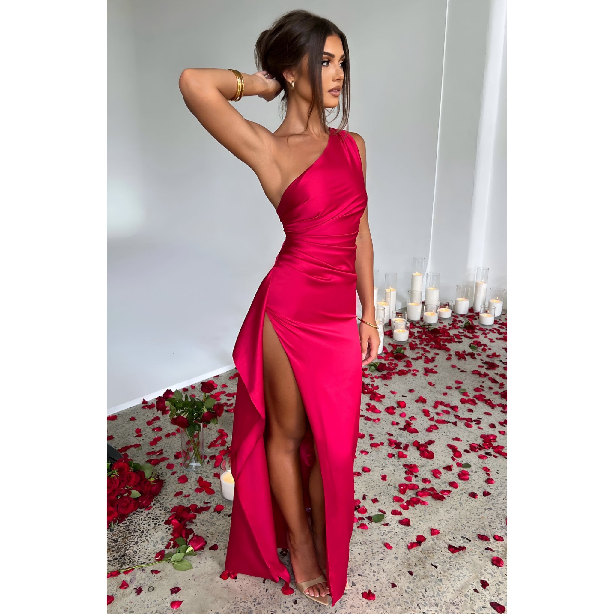 Isolde – Abito da Sera Elegante in Satin, Asimmetrico con Spacco Alto - - DRESS Dresses female dress - Concept Palermo
