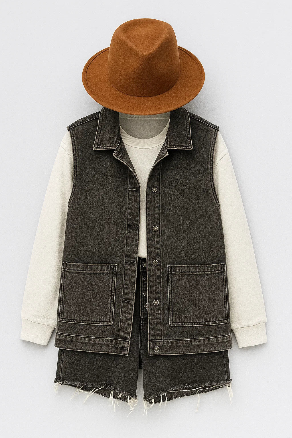 Natalia – Gilet in denim vintage casual con bottoni - - denim vest vests - Concept Palermo