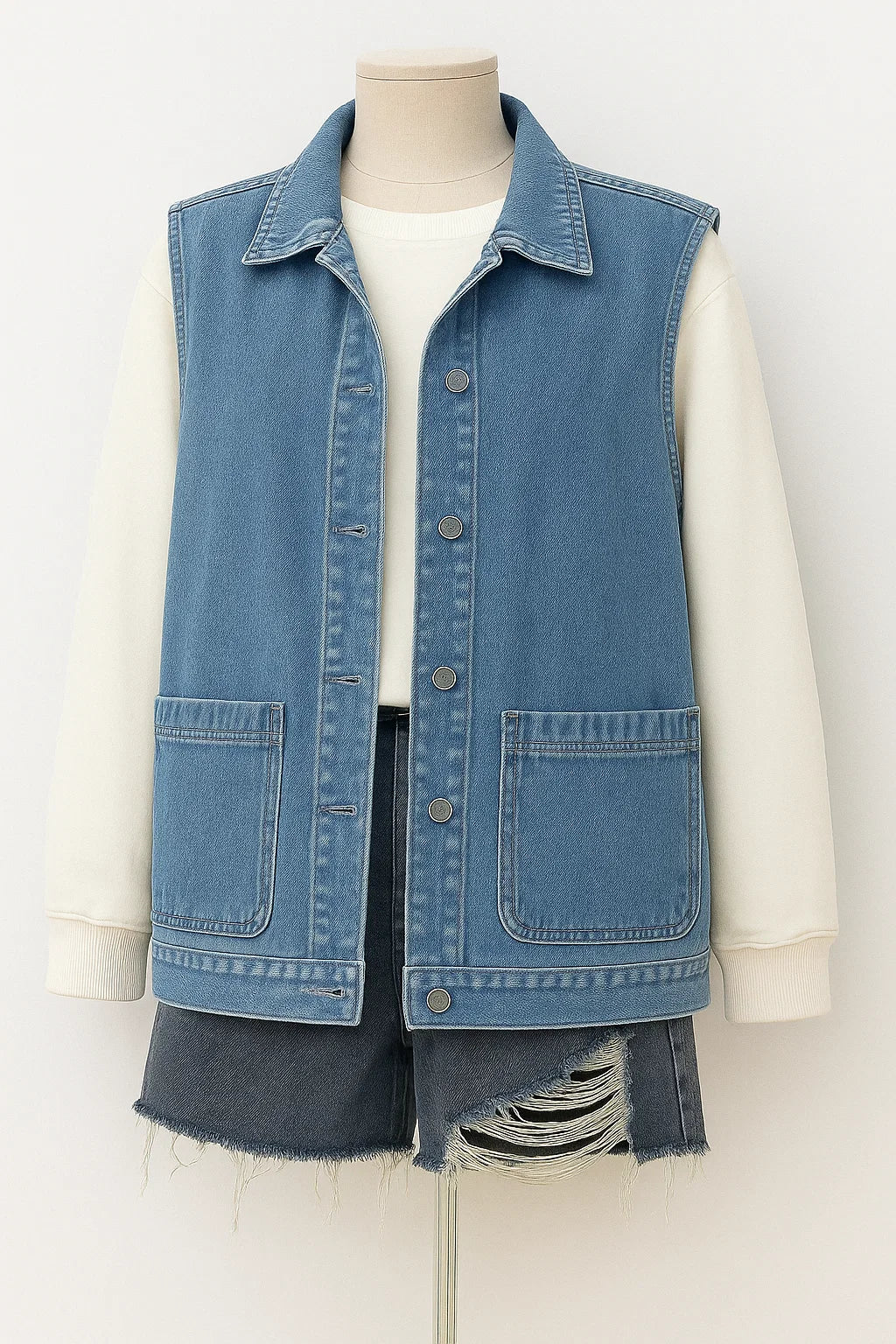 Natalia – Gilet in denim vintage casual con bottoni - Blu Solo gilet - denim vest vests - Concept Palermo