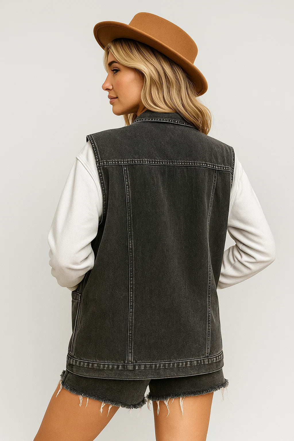 Natalia – Gilet in denim vintage casual con bottoni - - denim vest vests - Concept Palermo