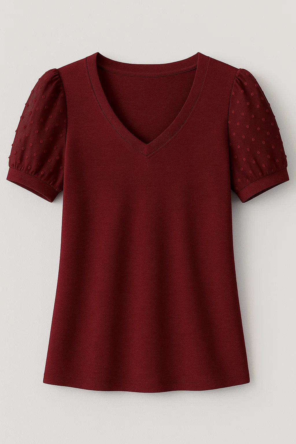 Janne – T-shirt elegante a maniche a sbuffo e scollo a V - Rosso - puff sleeves T-shirts v-neck tshirt - Concept Palermo