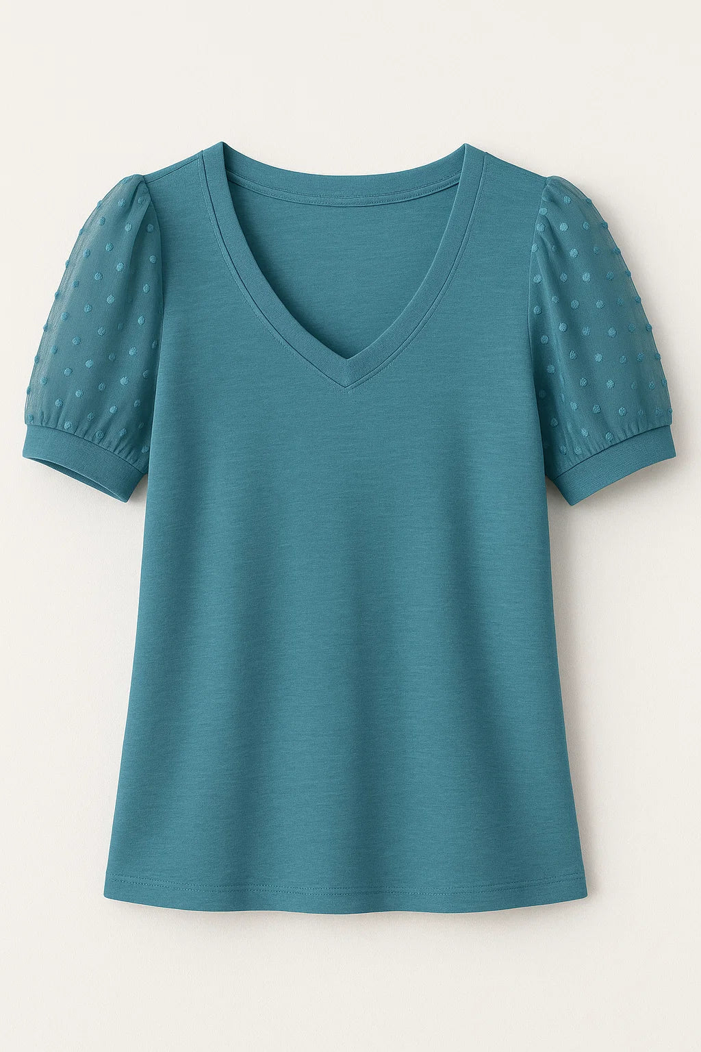 Janne – T-shirt elegante a maniche a sbuffo e scollo a V - Blu - puff sleeves T-shirts v-neck tshirt - Concept Palermo