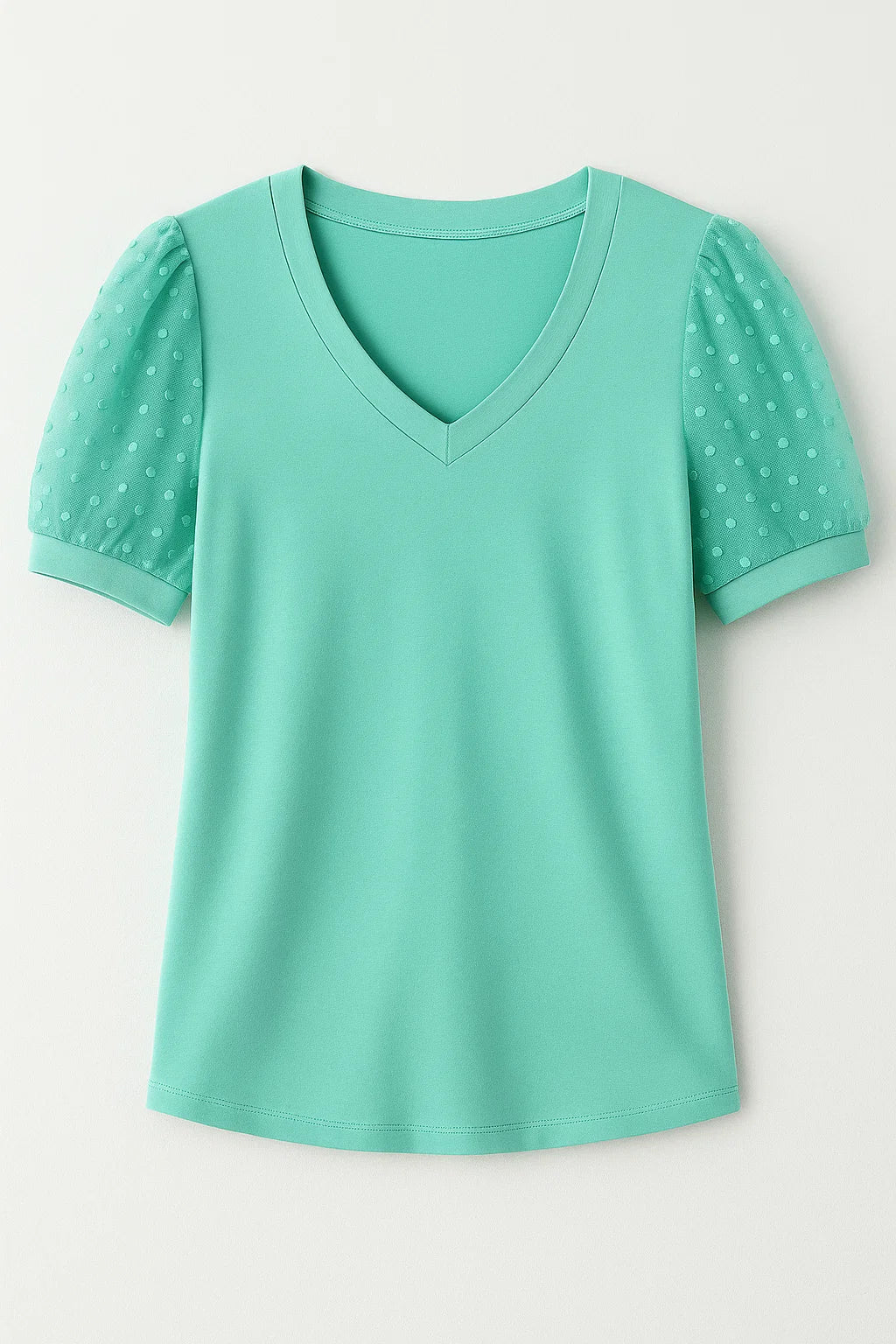 Janne – T-shirt elegante a maniche a sbuffo e scollo a V - Turchese - puff sleeves T-shirts v-neck tshirt - Concept Palermo