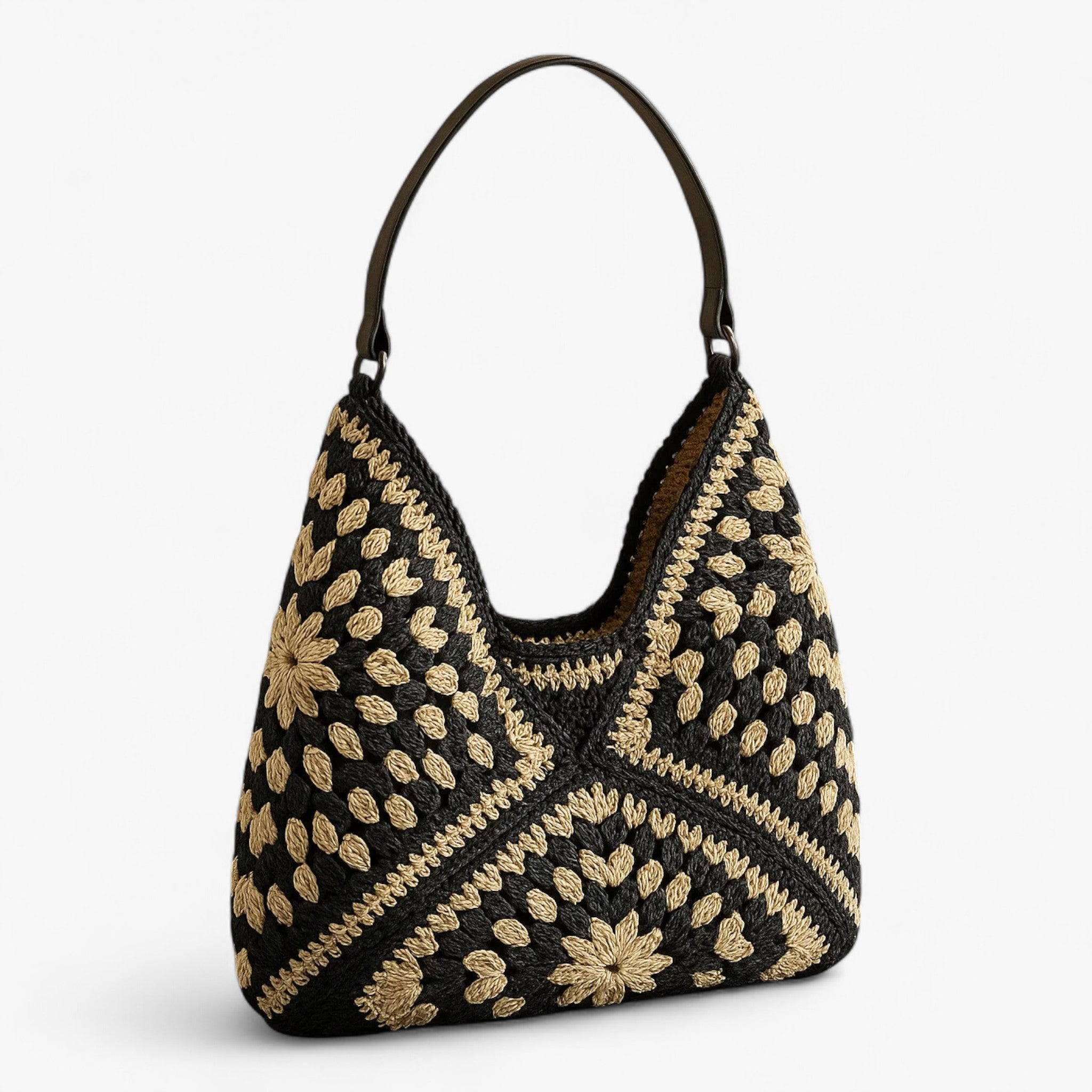 Elena | Borsa in Paglia Intrecciata - nero 36x2x31cm - - Concept Palermo