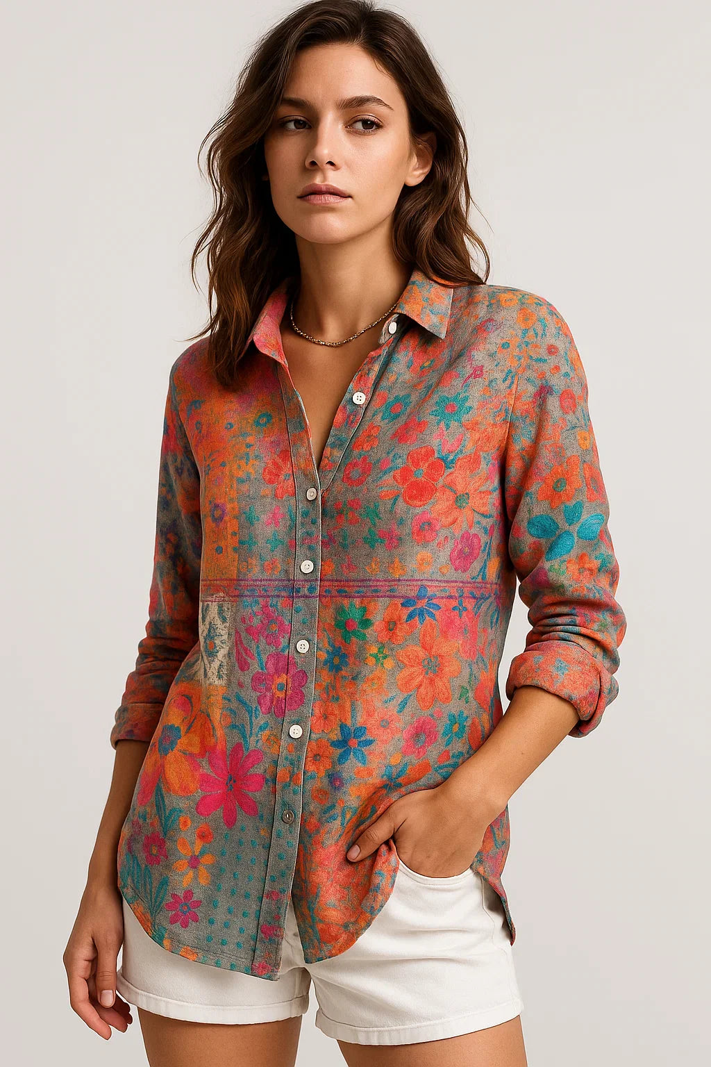 Lucia – Camicia bohémien leggera e colorata con bottoni - - casual polo longsleeve polo polo polo shirt for women - Concept Palermo