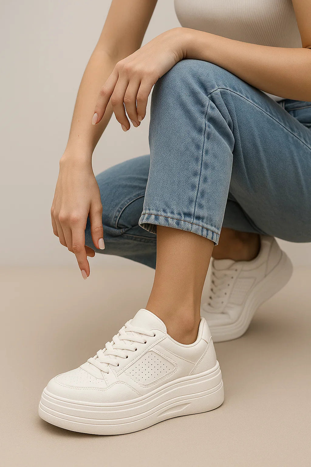 Emily | Sneakers Donna Bianche Sneakers a Forma Piatta in Materiale Sintetico - - sneakers white shoes white sneakers - Concept Palermo