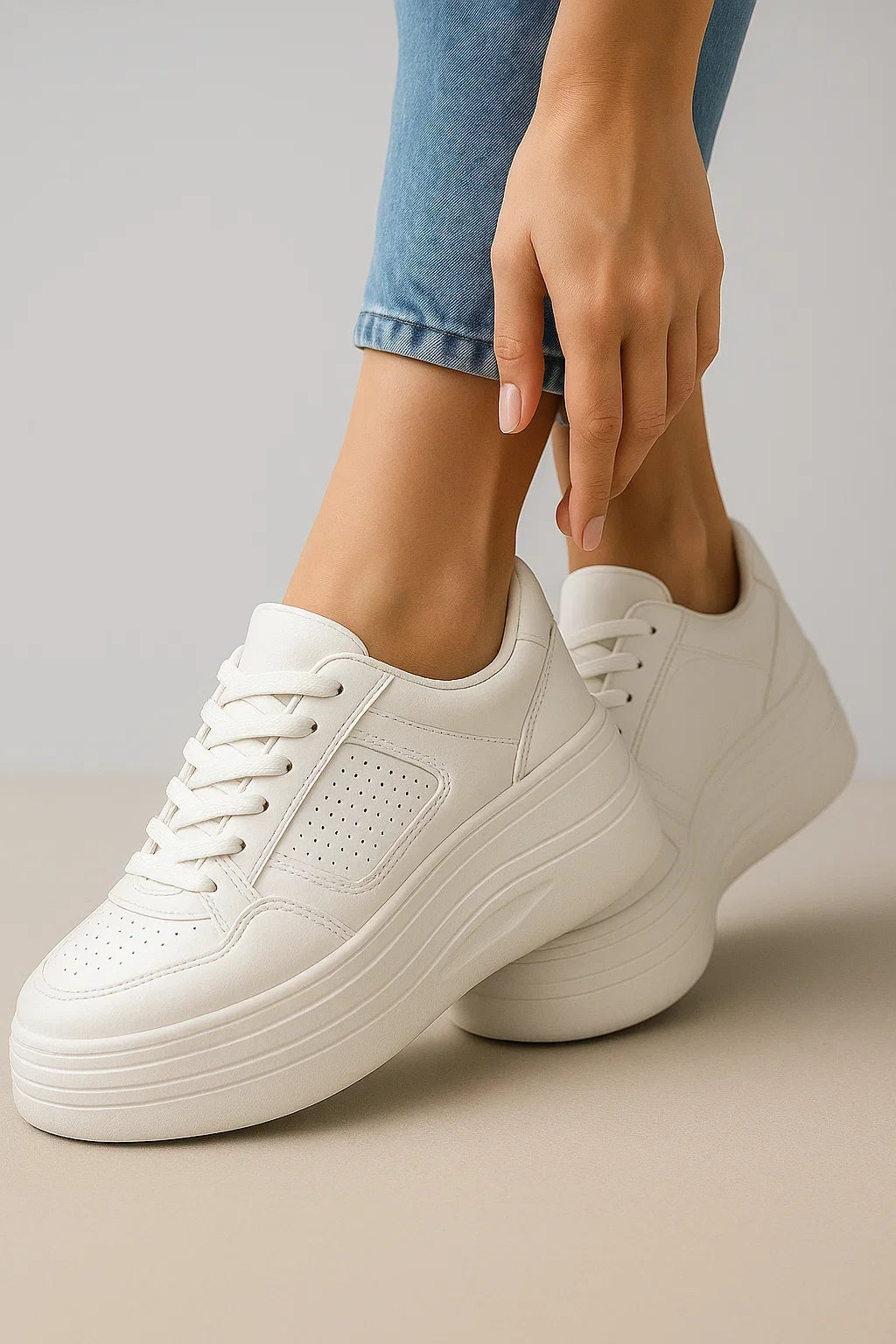 Emily | Sneakers Donna Bianche Sneakers a Forma Piatta in Materiale Sintetico - - sneakers white shoes white sneakers - Concept Palermo