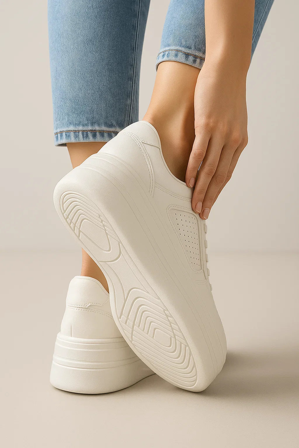 Emily | Sneakers Donna Bianche Sneakers a Forma Piatta in Materiale Sintetico - - sneakers white shoes white sneakers - Concept Palermo