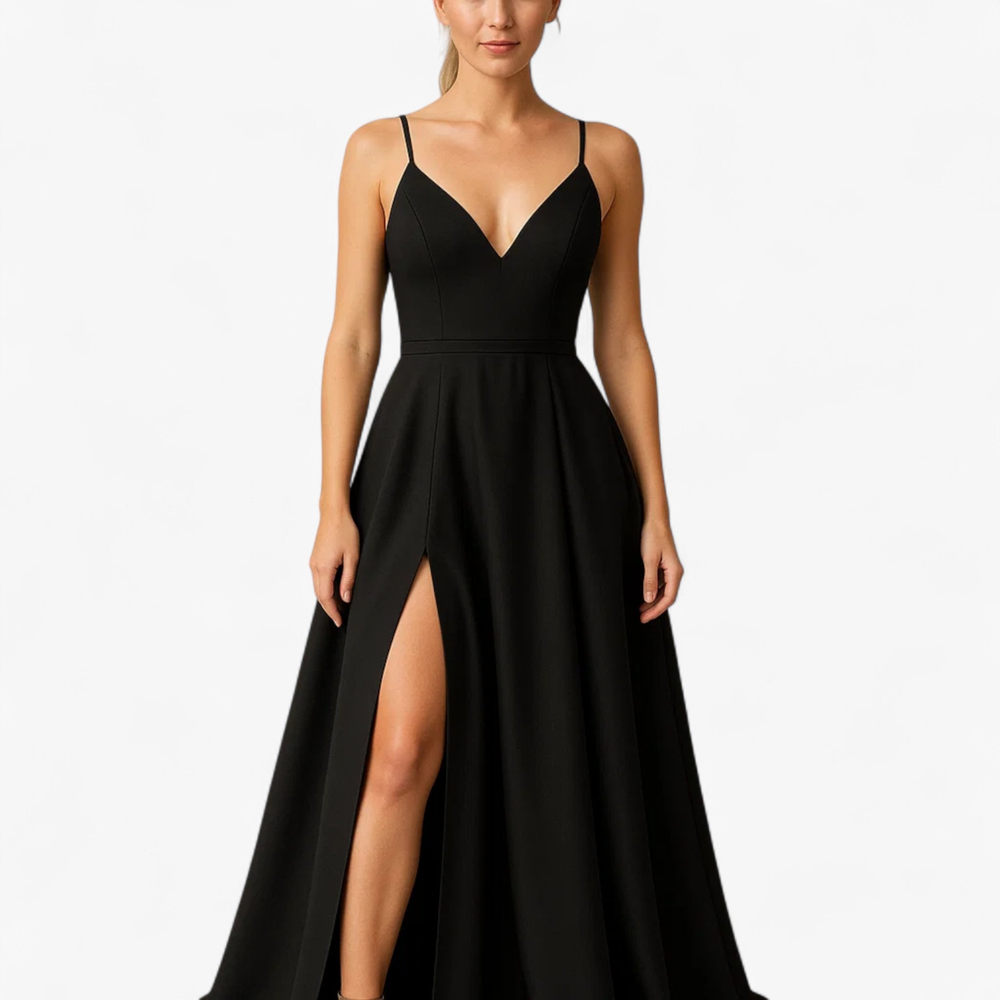 Camellia | Abito Lungo Elegante con Scollo a V - - abito con spacco abito in raso abito lungo abito scollo a V abito senza maniche abito sexy elegante abito fashion abito donna vestito da cerimonia vestito per occasioni speciali - Concept Palermo