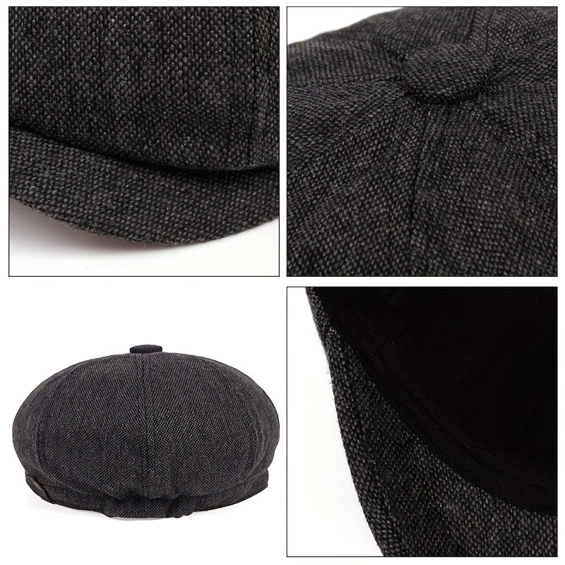 Cappellino retrò con otto pannelli in tessuto tweed a spina di pesce, berretto casual a righe - - caps hats - Concept Palermo