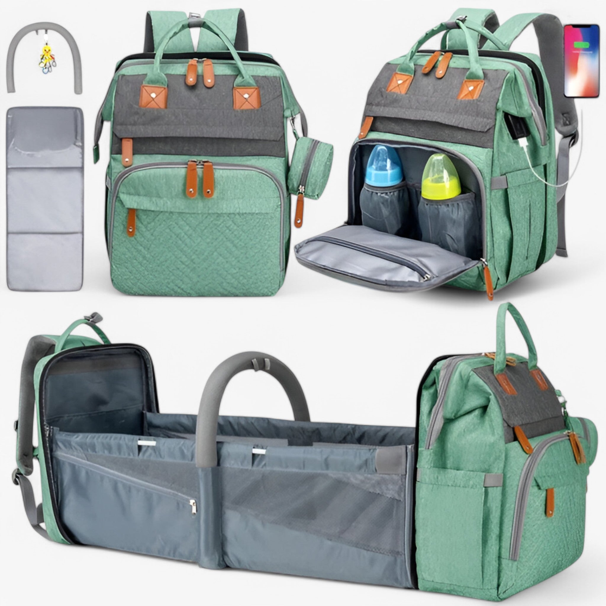 Emma | Zaino per bambini con fasciatoio - Grigio Verde - Backpacks Bags - Concept Palermo