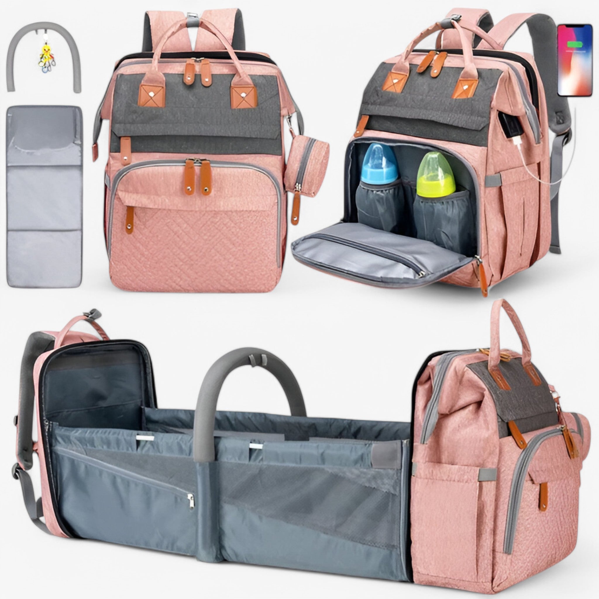 Emma | Zaino per bambini con fasciatoio - Grigio Rosa - Backpacks Bags - Concept Palermo