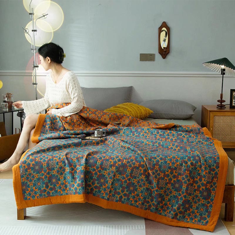 Stile etnico | Quilt in cotone a sei strati con motivo arancione e blu - Porta piumino King - Blanket comforter quilts - Concept Palermo