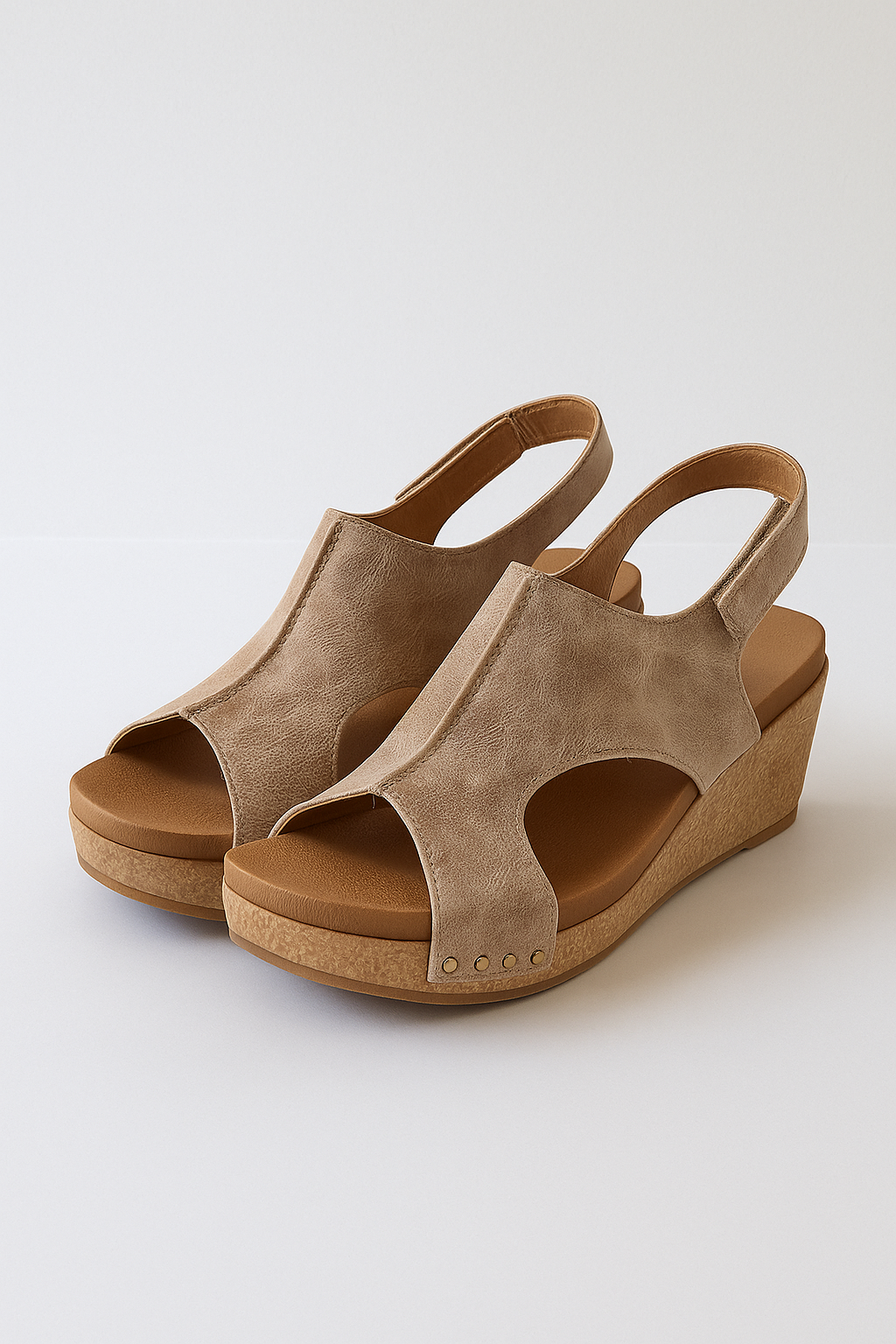 Sienna | Sandalo con tacco a fascia per donne in camoscio con suola in sughero - Beige - Fashion & Casual Sandals - Concept Palermo