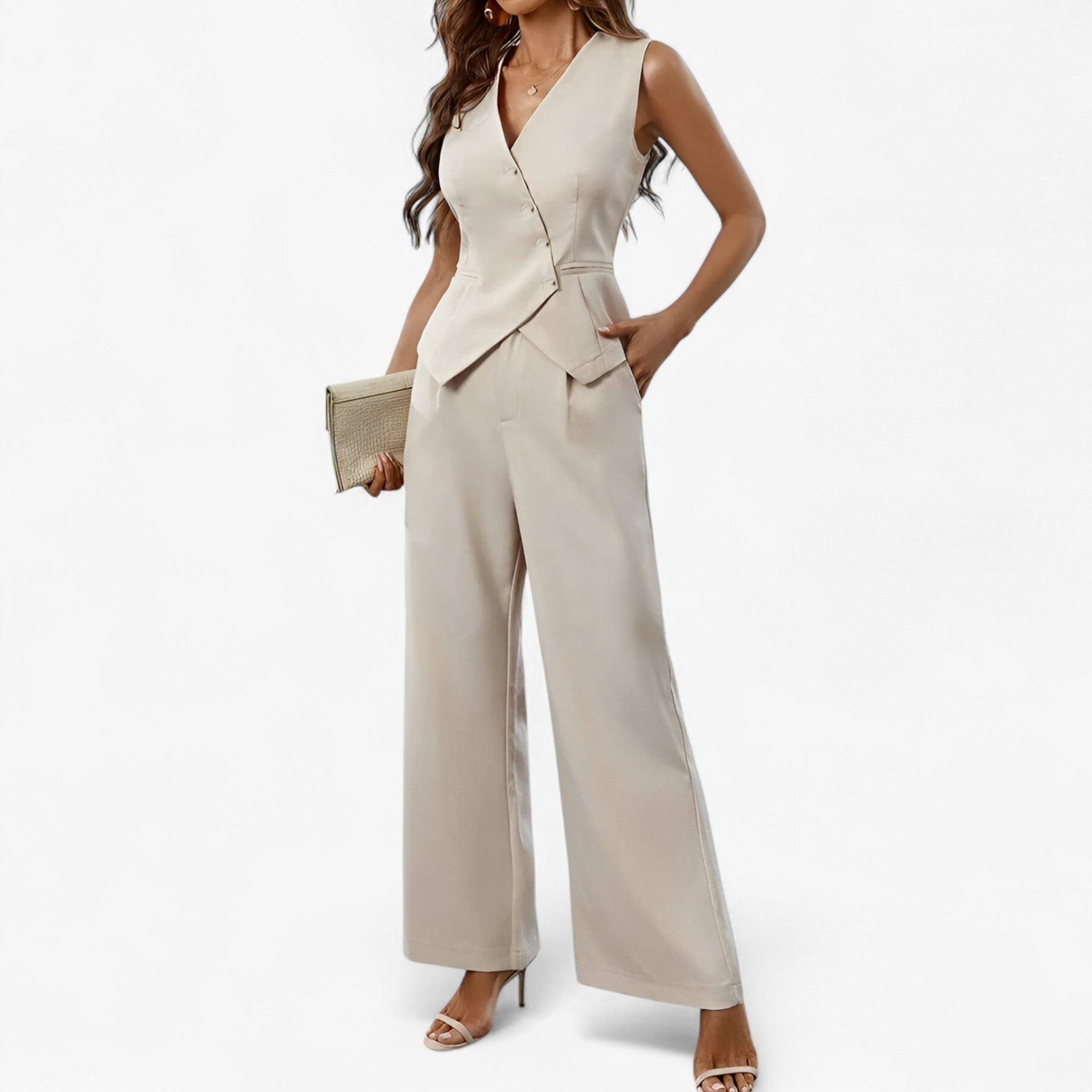Anika – Completo senza maniche per un'eleganza senza sforzo - Beige - clothes for women robes women's clothes - Concept Palermo