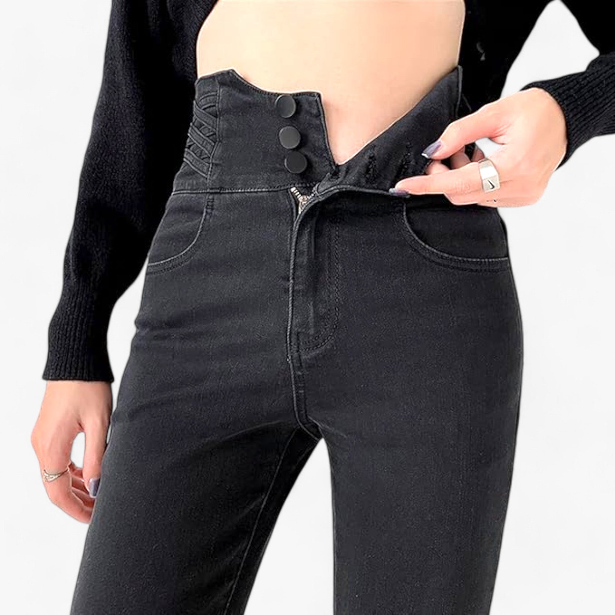 Nina | Jeans skinny a matita - Elastico sottile per una vestibilità più snella - Nero 3 Bottoni - pants pants for women Pants women women pants - Concept Palermo