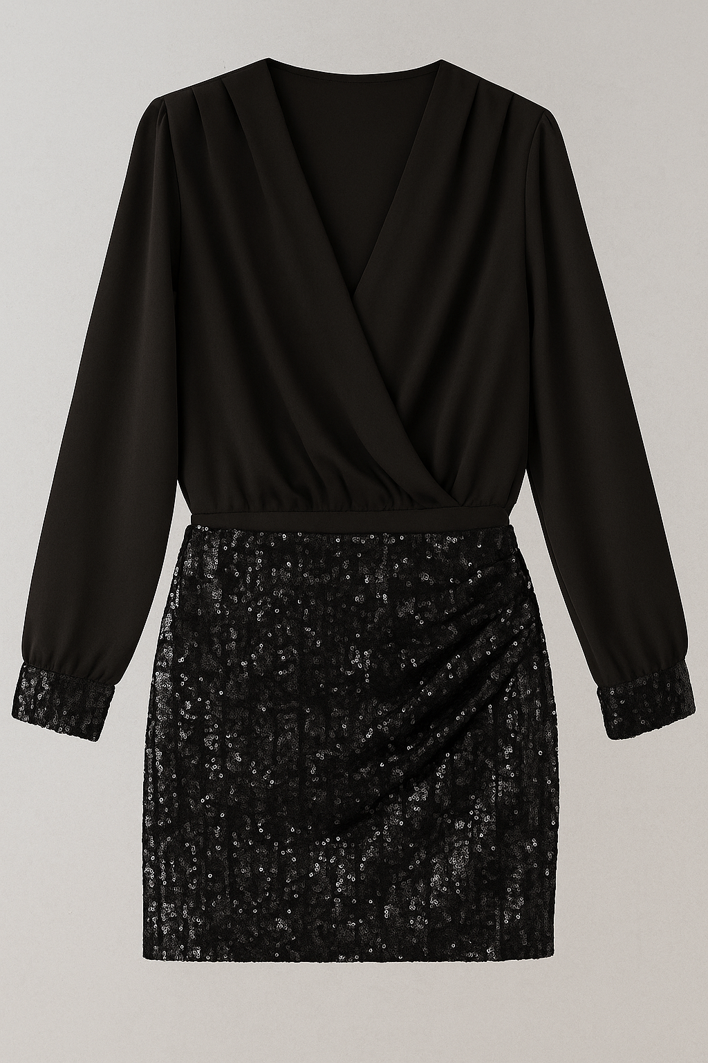 Hollis | Set con blusa avvolgente e minigonna con paillettes - Nero-Nero - fashion occasion: going out fashion occasion: night out fashion occasion: summer fashion style: sexy going out gold lower body garment lower body garment: skirt lower body length: thigh length night out pencil product color: gold sexy skirt - Concept Palermo
