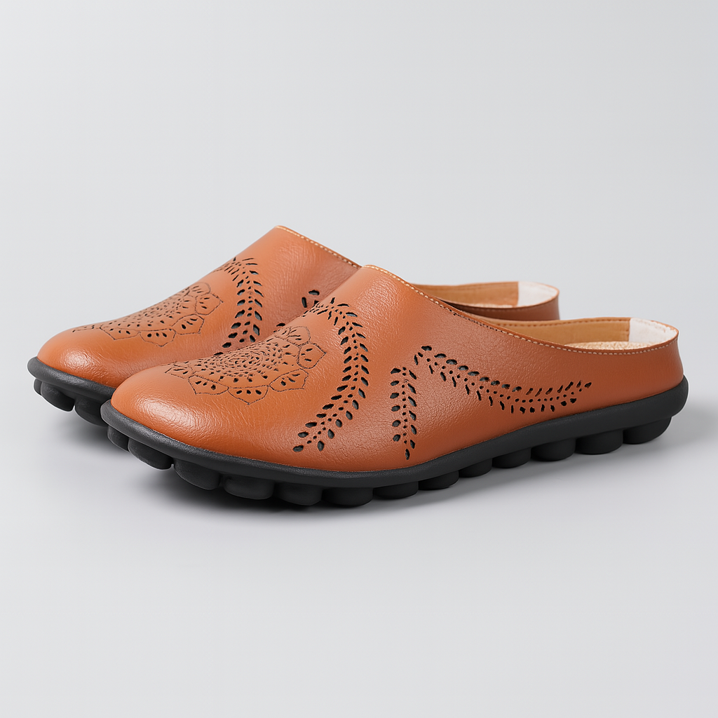 Lina | Ciabatte da donna con motivo a e suola flessibile - Marrone - close sandals fashion Frauen Sandalen Sandals women - Concept Palermo