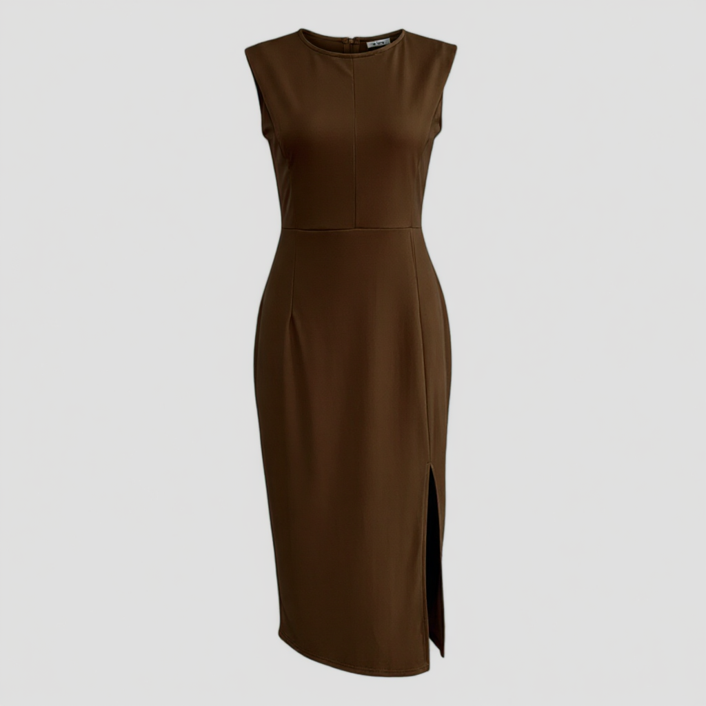 Ravinia | Abito Midi Elegante - Marrone - abiti per eventi abito da cocktail abito midi elegante abito sofisticato abito versatile eleganza senza tempo moda femminile moda soirée vestito da cerimonia vestito slim fit - Concept Palermo