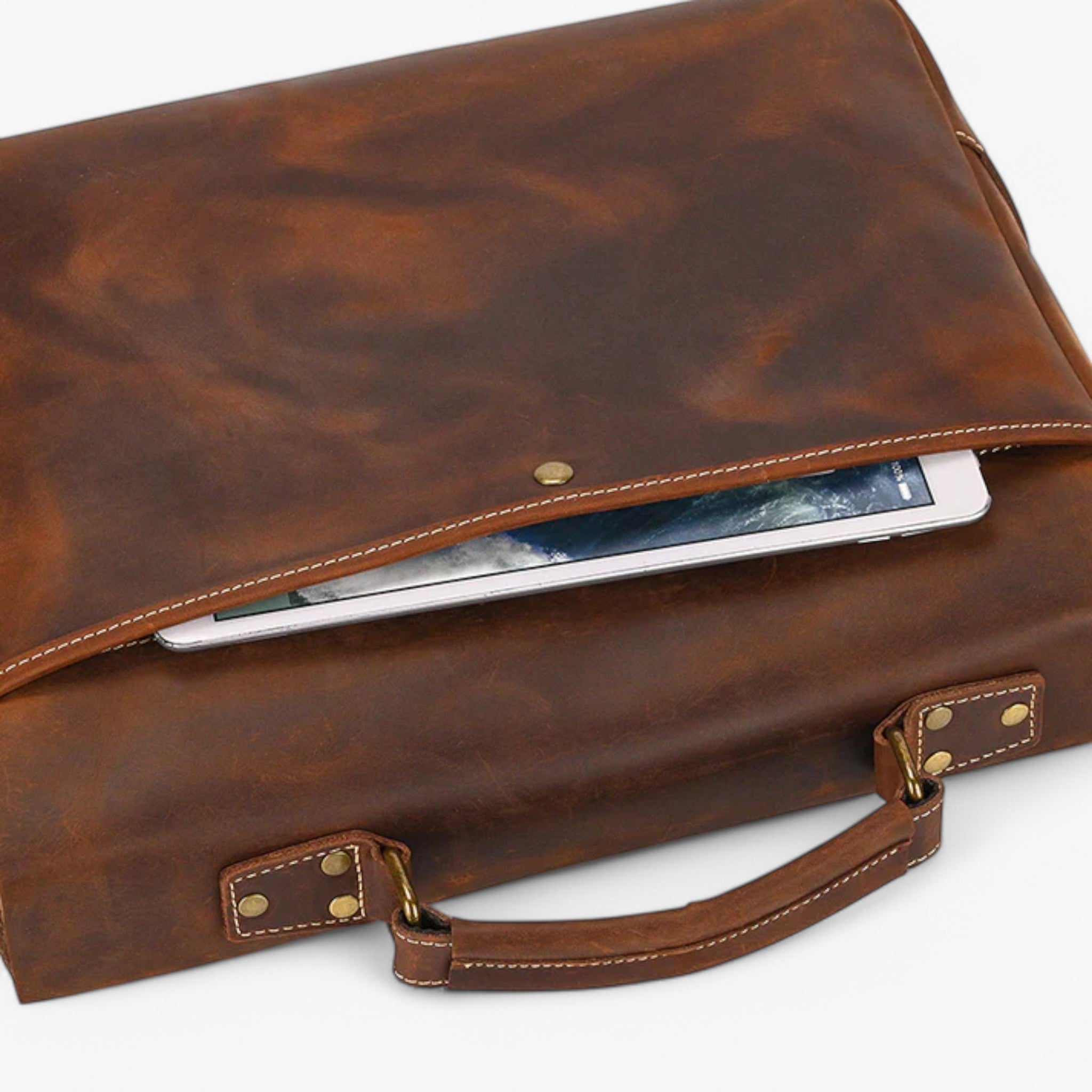 Milano | Borsa per laptop in pelle con tracolla - Rosso Marrone - - Concept Palermo
