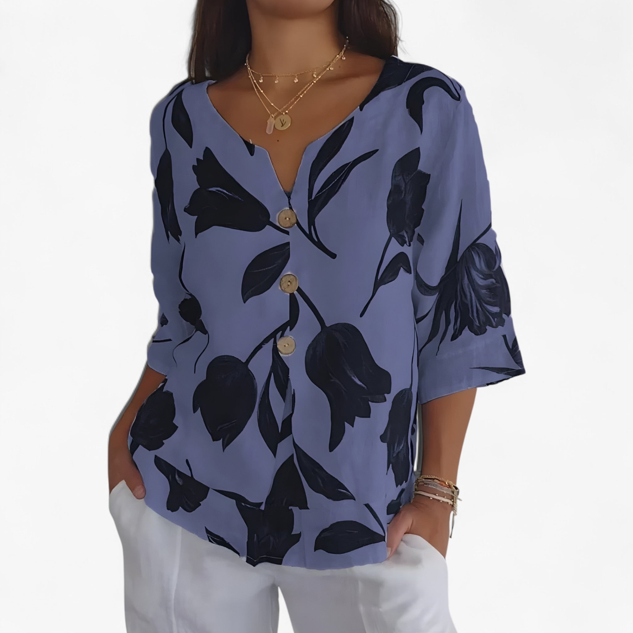 Selah | Camicia Blusa con Motivo Floreale - Blu - TOPS & SHIRTS - Concept Palermo
