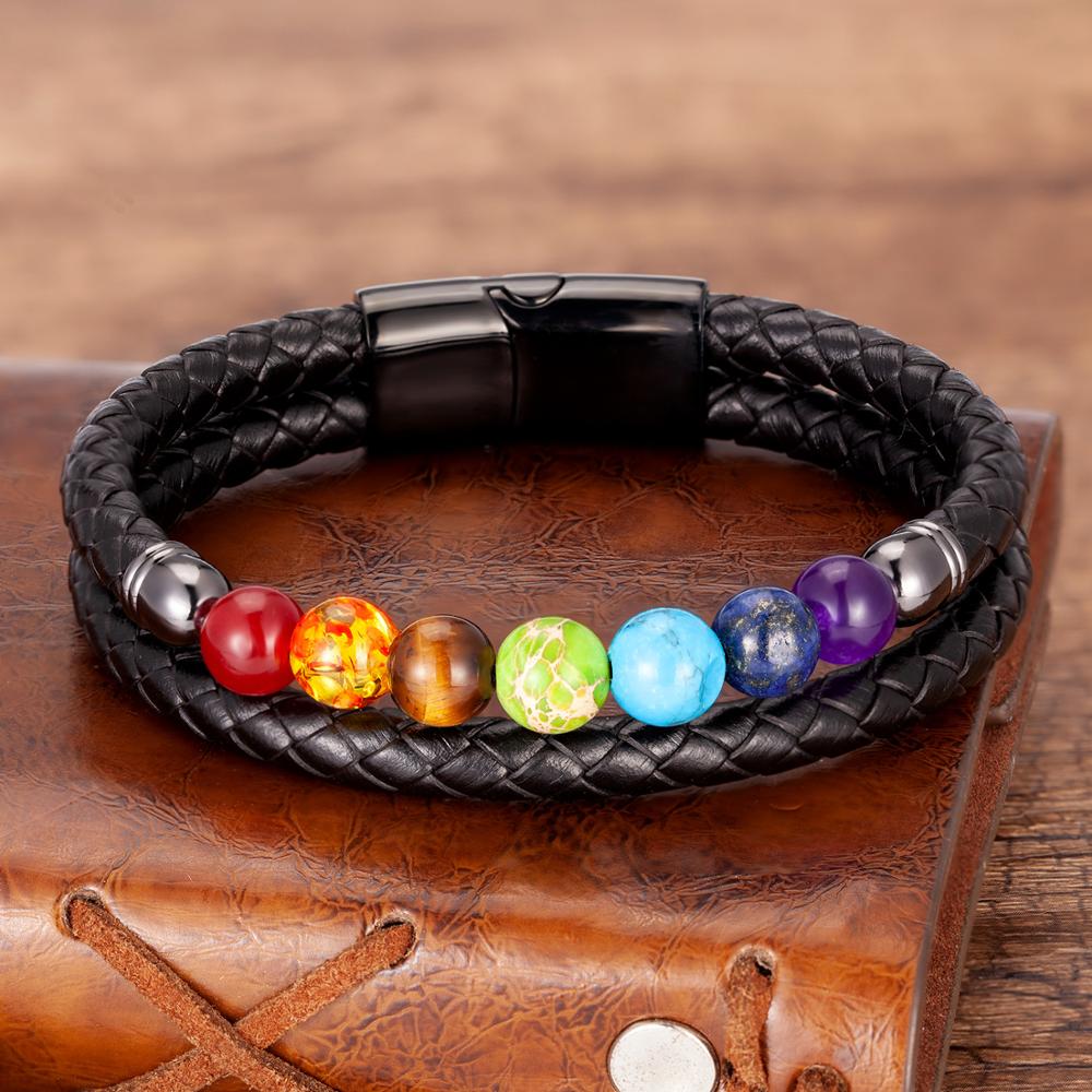 Braccialetto Chakra Connection | Mantieni i tuoi chakra in equilibrio! - Raddoppiare Nero - BRACELETS mens bracelet - Concept Palermo