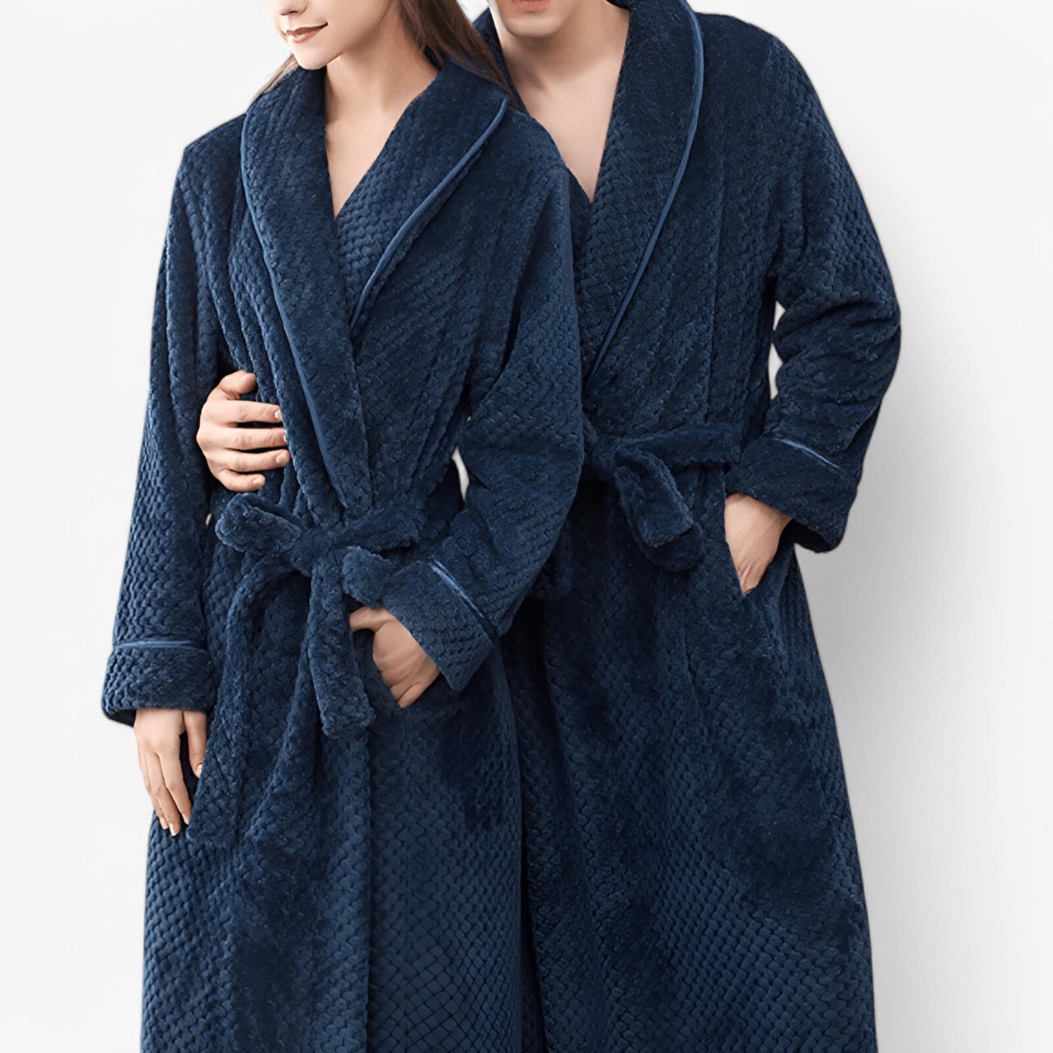 Sofia | Morbido Accappatoio in Pile - Blu marino - Autumn Bathrobes Fleece Fluffy Long Sleeve Nightgown Pajama Pocket Robe Sleepwear Solid Color Spring Winter Women - Concept Palermo