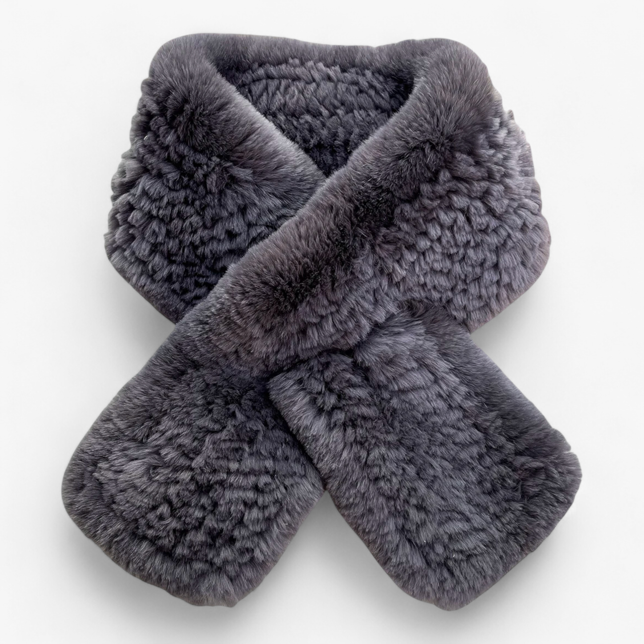 Arabella | Sciarpa di Pelliccia per Donne Elegante - Grigio Scuro Lunghezza 88cm - accessorio elegante moda invernale pelliccia di coniglio rex sciarpa calda sciarpa corta sciarpa di lusso sciarpa di pelliccia sciarpa invernale sciarpa naturale - Concept Palermo