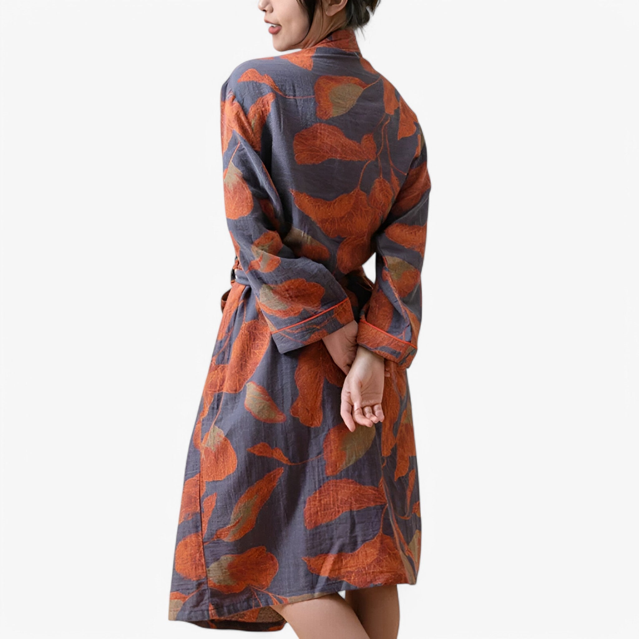 Aurora | Grande cuffia da bagno con cordino - Blu e Arancione Unica - Bathrobes Cotton Leaf Nightgown Sleepwear Women - Concept Palermo