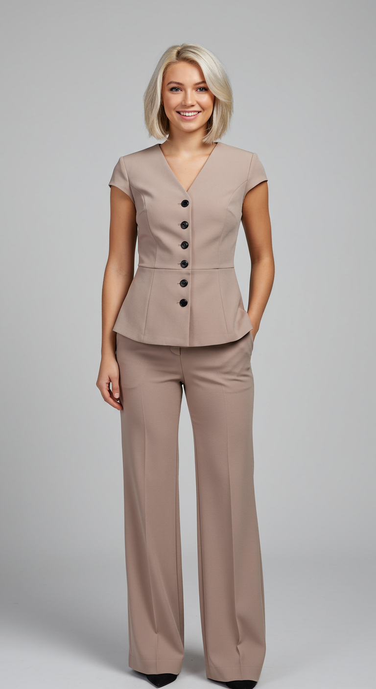 Aria | Completo Donna Elegante con Top e Pantaloni - - abbigliamento casual comfort ottimale completo elegante look elegante materiale leggero moda femminile outfit estivo pantaloni coordinati set di abbigliamento top con decolté a V - Concept Palermo