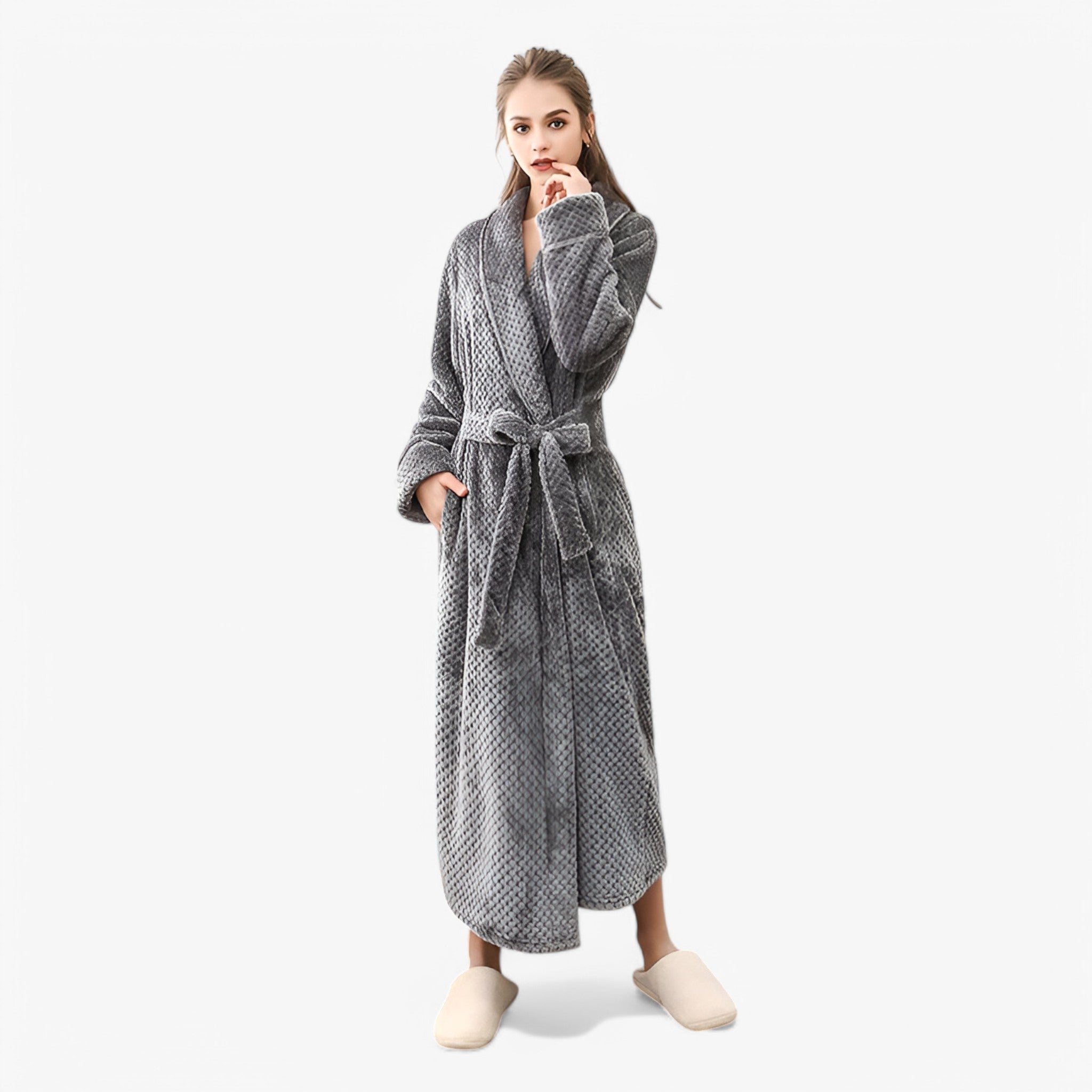 Sofia | Morbido Accappatoio in Pile - - Autumn Bathrobes Fleece Fluffy Long Sleeve Nightgown Pajama Pocket Robe Sleepwear Solid Color Spring Winter Women - Concept Palermo
