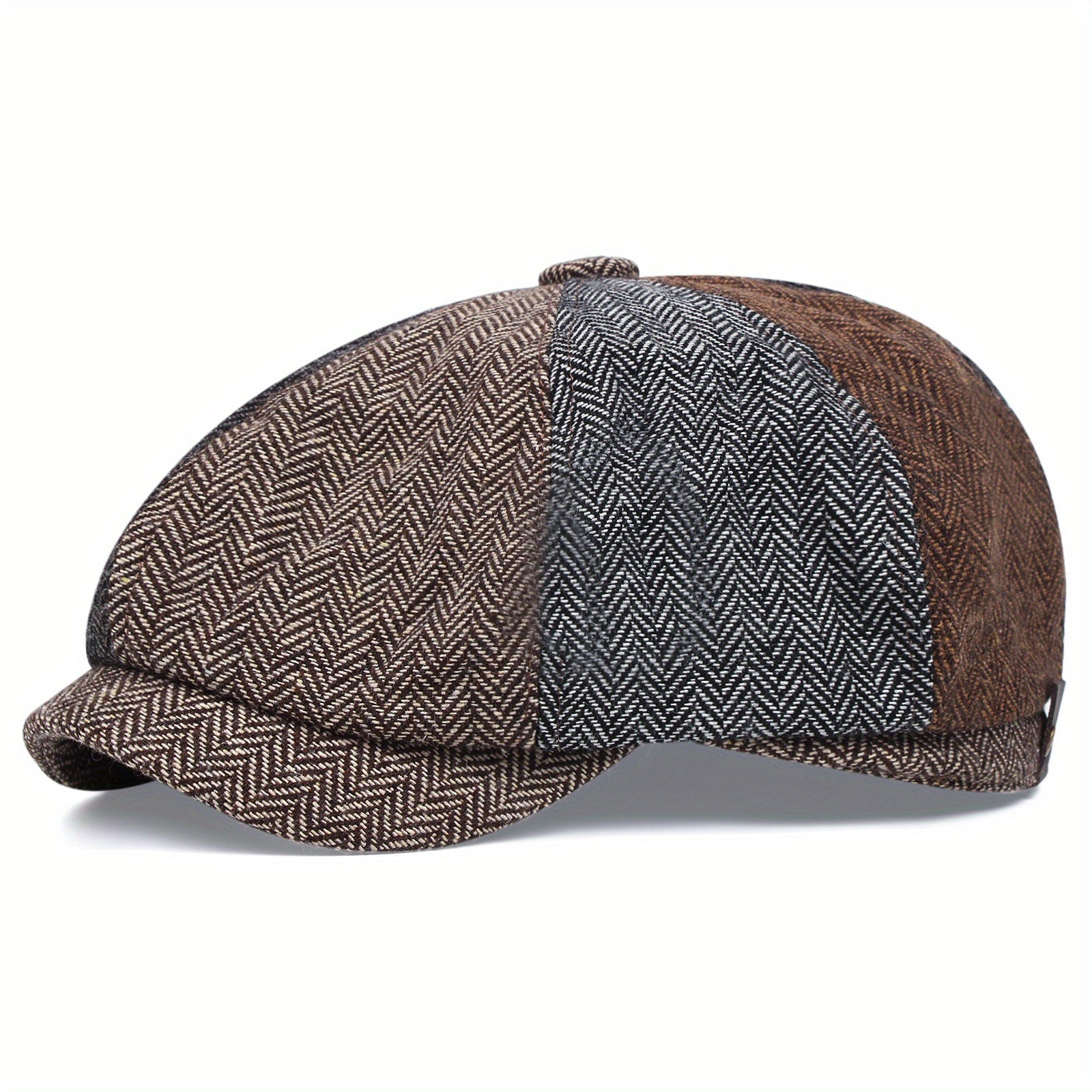 Cappellino retrò con otto pannelli in tessuto tweed a spina di pesce, berretto casual a righe - Confronto dei colori - caps hats - Concept Palermo