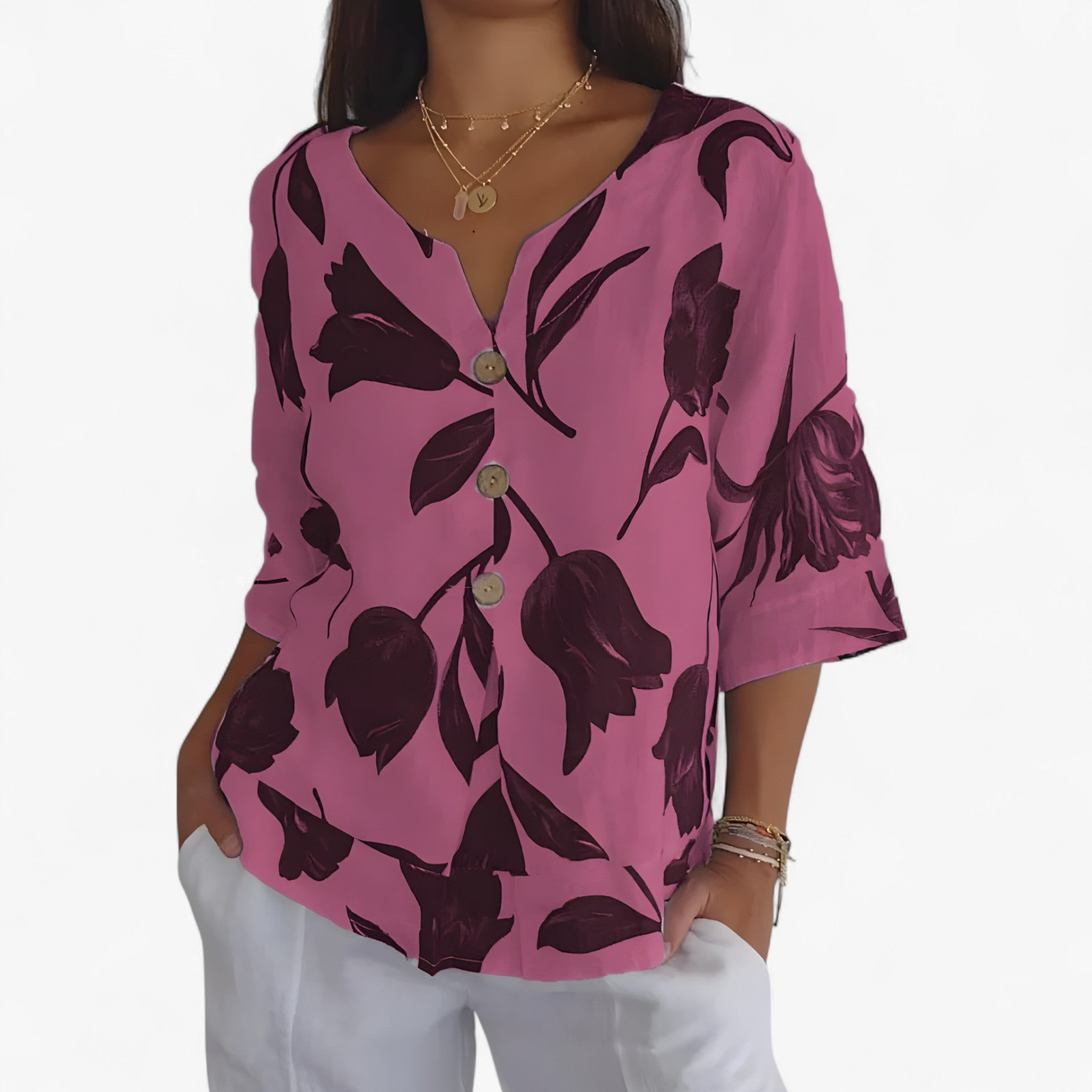 Selah | Camicia Blusa con Motivo Floreale - Rosa - TOPS & SHIRTS - Concept Palermo