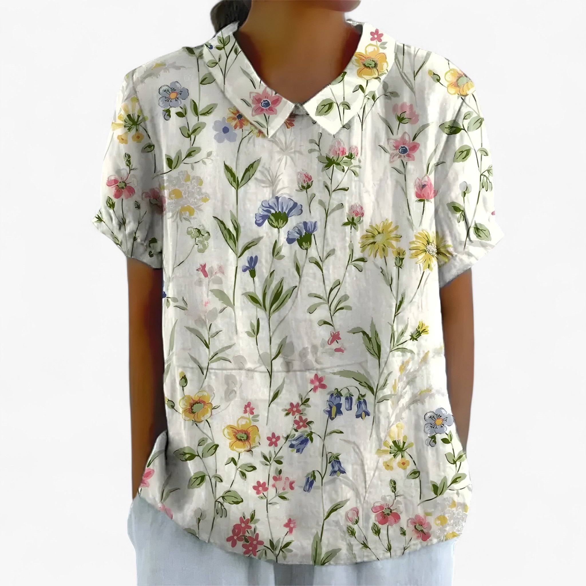 Sarah | Camicia Stampata - Bianco con fiori - - Concept Palermo