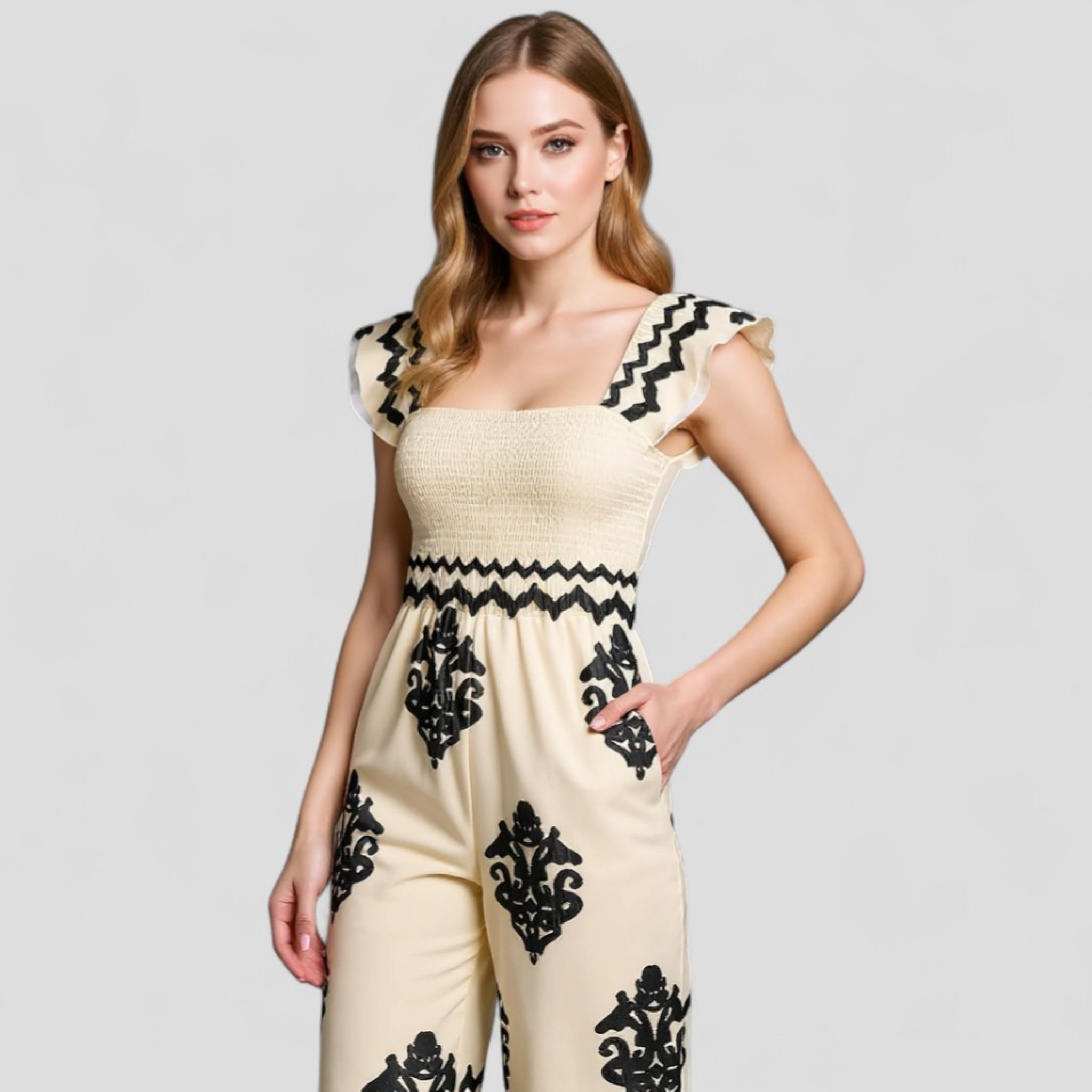 Marisa | Tuta Elegante Donna Bohemien a Vita Alta - - abbigliamento casual gamba larga look vintage moda femminile tuta bohemien tuta con cappuccio tuta donna tuta elegante tuta estiva vita alta - Concept Palermo