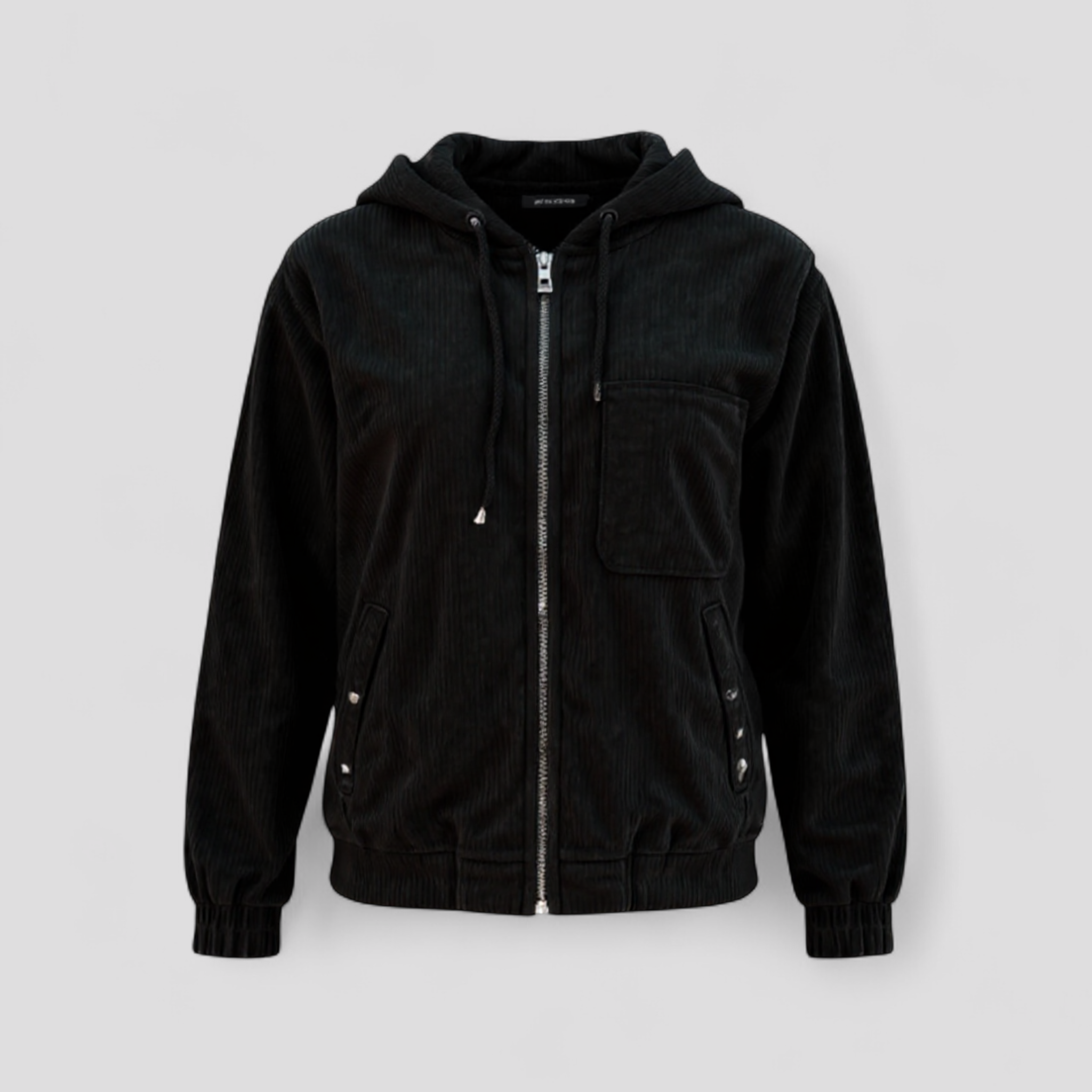 Vallea | Giacca Invernale Donna con Cappuccio in Velluto - Nero - abbigliamento donna cappuccio giacca calda giacca comoda giacca con zip giacca donna giacca per inverno giacca velluto a coste giacca versatile stile retrò - Concept Palermo