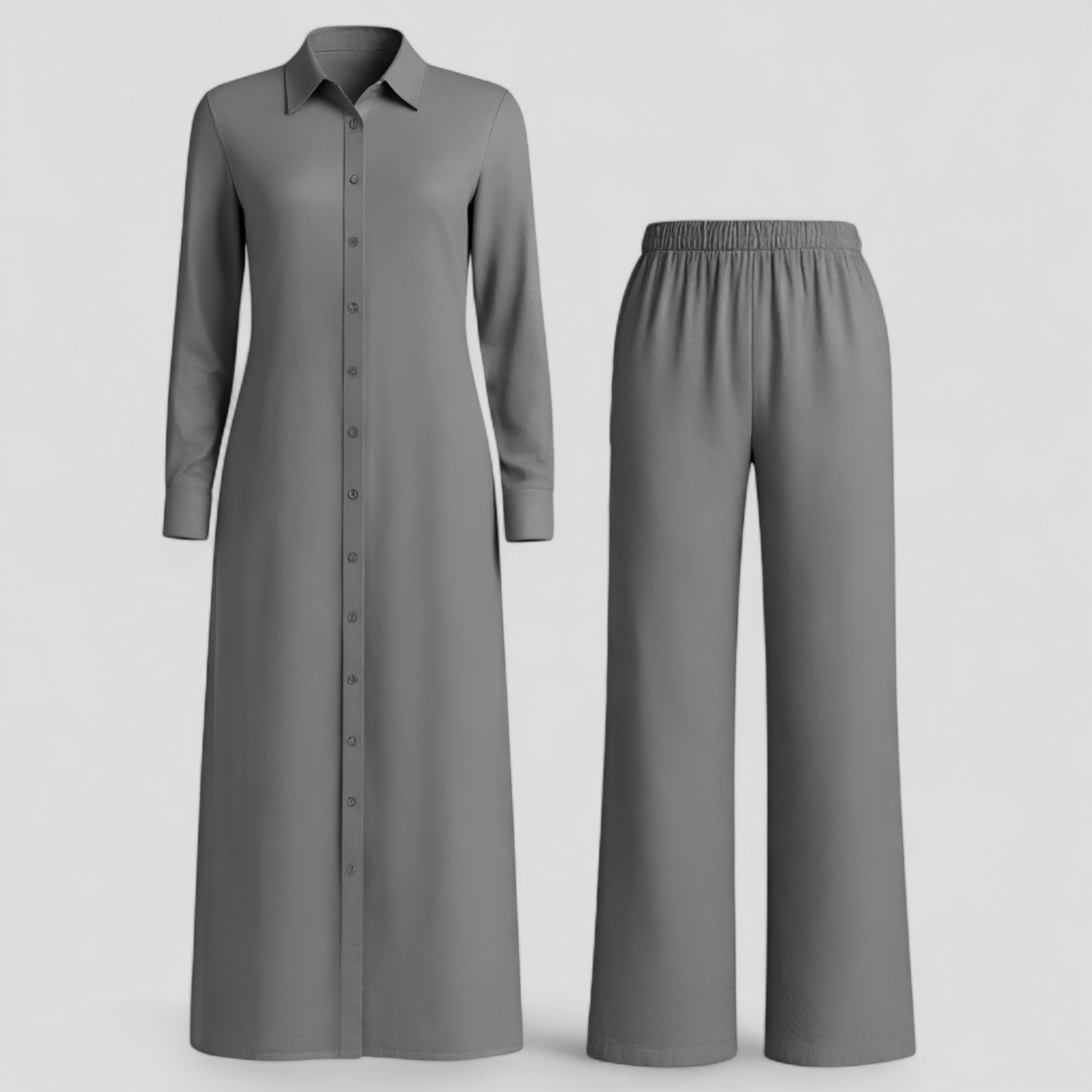 Valeria | Completo Donna Elegante in Estivo - Grigio scuro - abbigliamento estivo abiti estivi blousejurk comfort e stile linnen estivo moda estiva pantaloni in linnen set di linnen - Concept Palermo