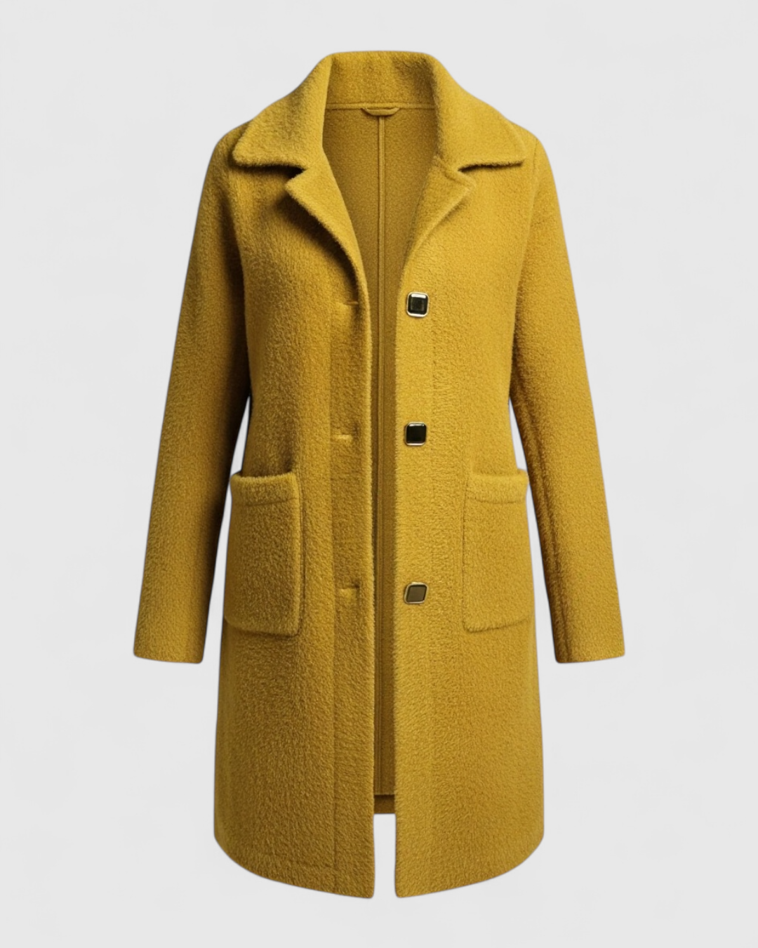 Liliosa | Giacca Invernale Donna Elegante e Confortevole - Giallo - giacca giacca a bottoni giacca autunno giacca calda giacca comfort giacca elegante giacca in lana giacca Lente giacca longline giacca moda giacca taglie grandi giacca tasche giacca versatile - Concept Palermo