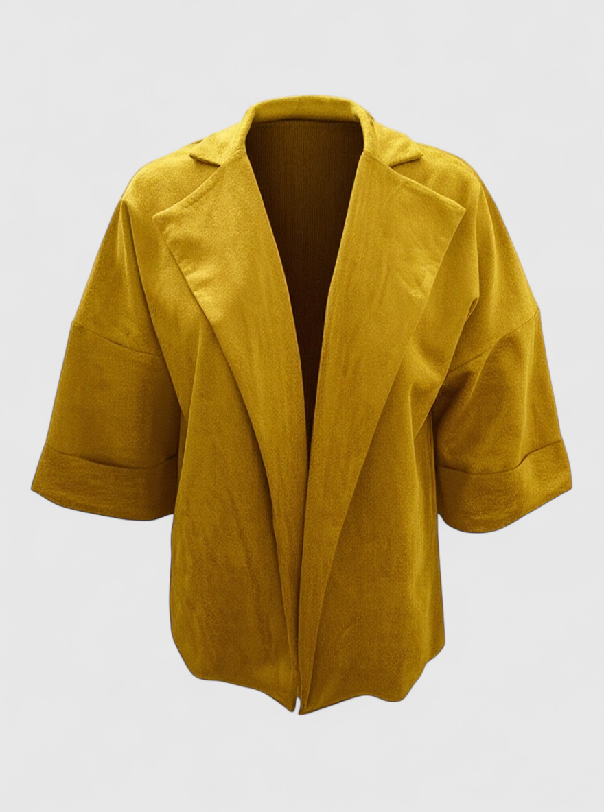 Siena | Cardigan Donna in Suede Sintetico - Giallo - autunno cardigan casual collo a revers donna fashion moda primavera suede sintetico versatile - Concept Palermo