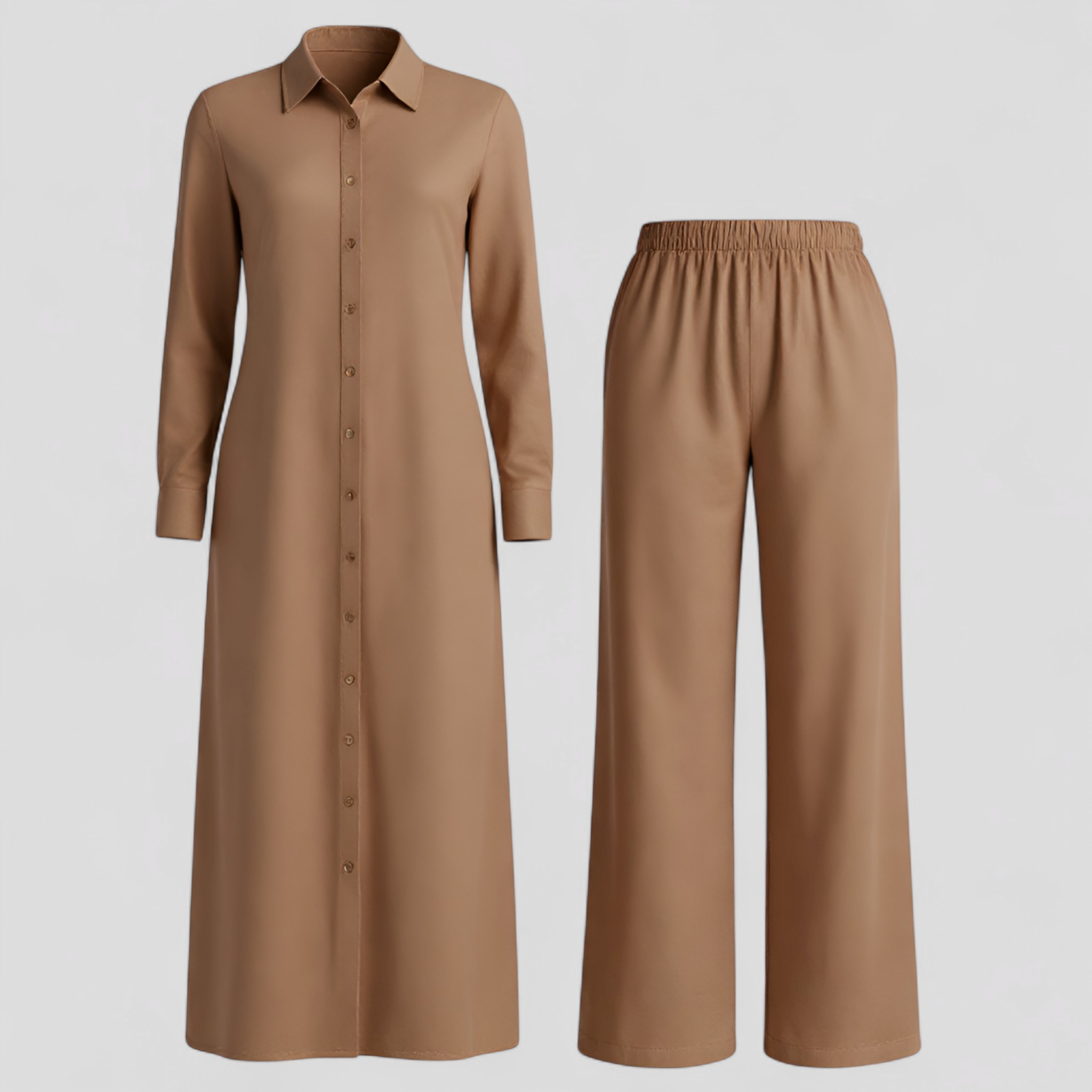 Valeria | Completo Donna Elegante in Estivo - Marrone - abbigliamento estivo abiti estivi blousejurk comfort e stile linnen estivo moda estiva pantaloni in linnen set di linnen - Concept Palermo