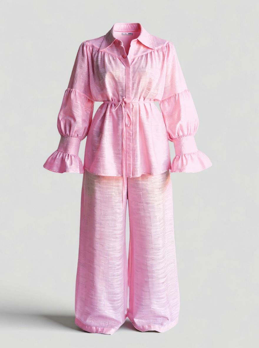 Allura | Set Elegante in Poliestere per Donne - Rosa - abbigliamento casual abbigliamento elegante abbigliamento formale design senza tempo eleganza senza sforzo lino di alta qualità moda donna pantaloni larghi set comodo set di lino - Concept Palermo
