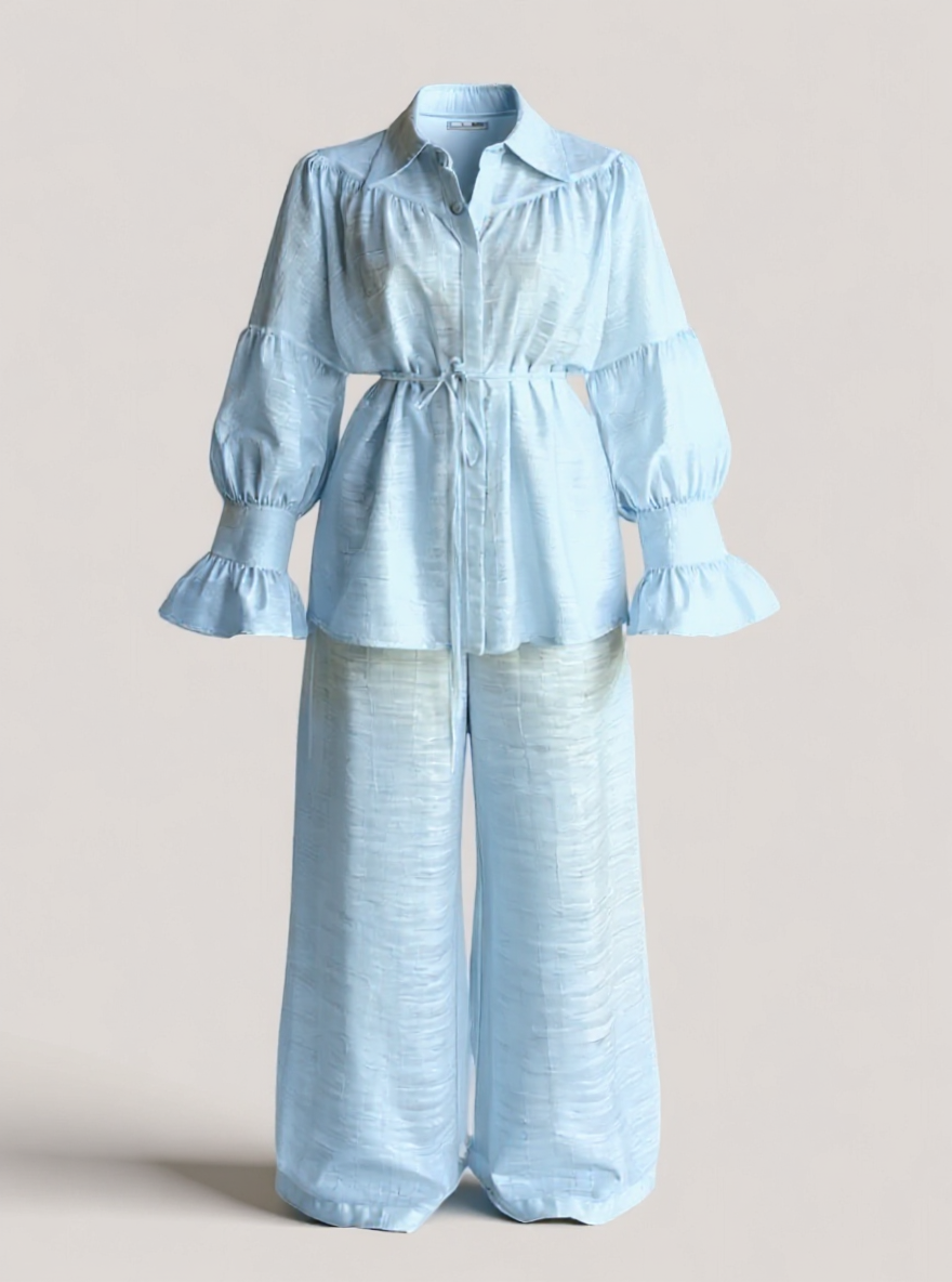 Allura | Set Elegante in Poliestere per Donne - Blu - abbigliamento casual abbigliamento elegante abbigliamento formale design senza tempo eleganza senza sforzo lino di alta qualità moda donna pantaloni larghi set comodo set di lino - Concept Palermo