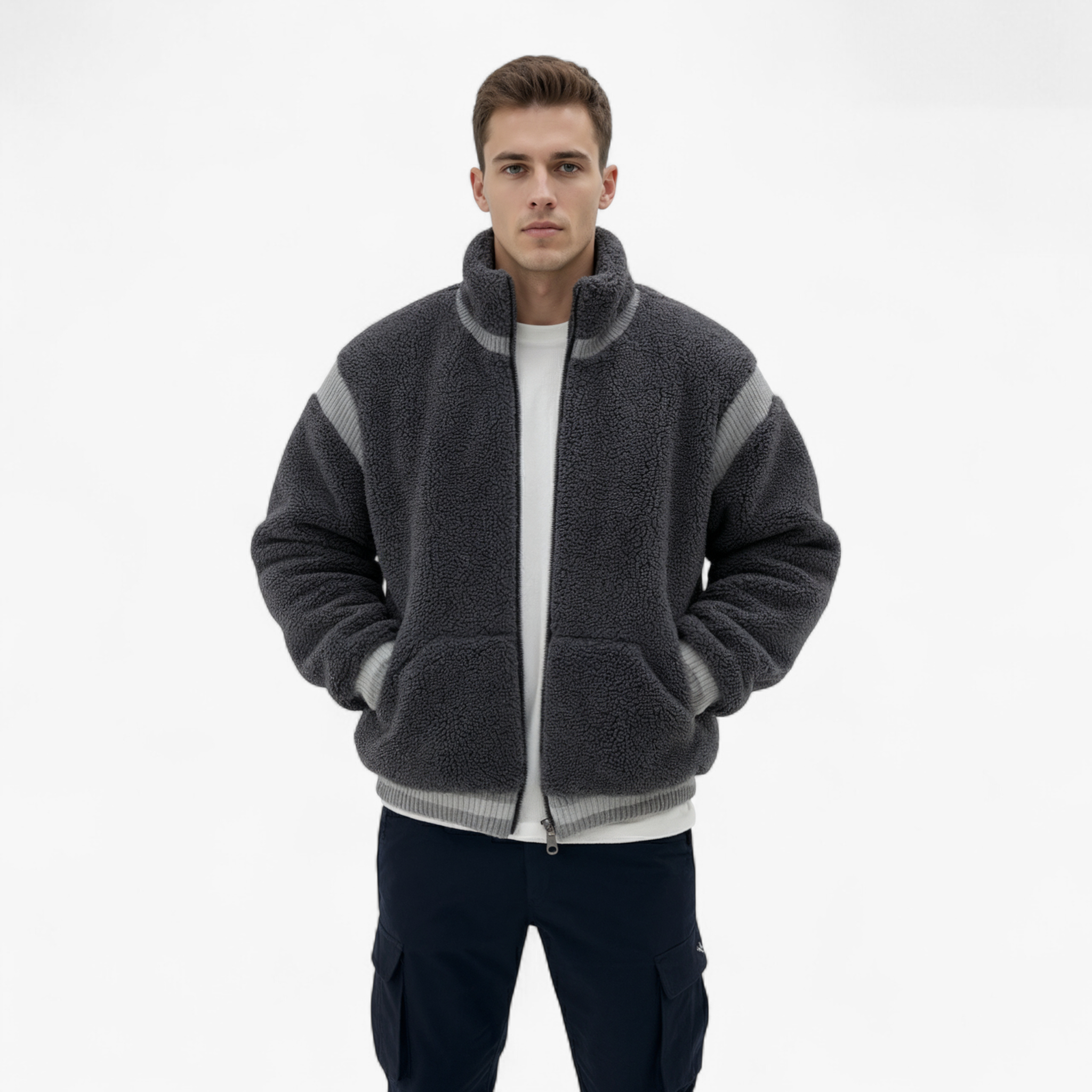 Emilio | Giacca Invernale Uomo Calda con Collo Rialzato - - abbigliamento invernale collo rialzato coton pile giacca calda giacca grigia giacca sportiva giacca trendy moda uomo stile moderno - Concept Palermo