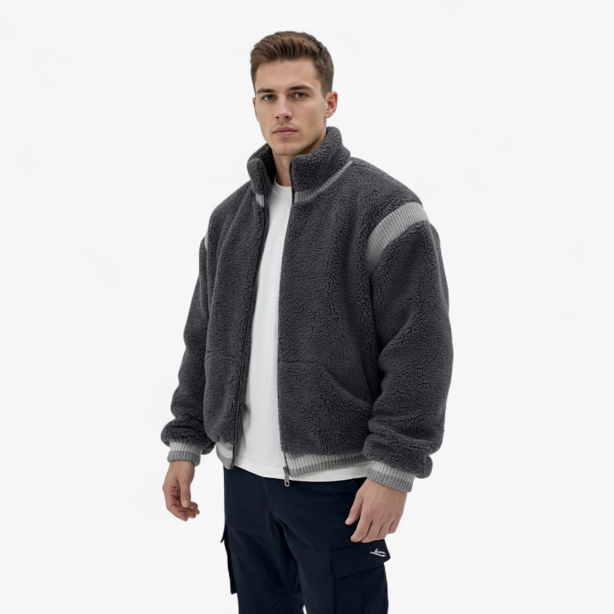 Emilio | Giacca Invernale Uomo Calda con Collo Rialzato - - abbigliamento invernale collo rialzato coton pile giacca calda giacca grigia giacca sportiva giacca trendy moda uomo stile moderno - Concept Palermo