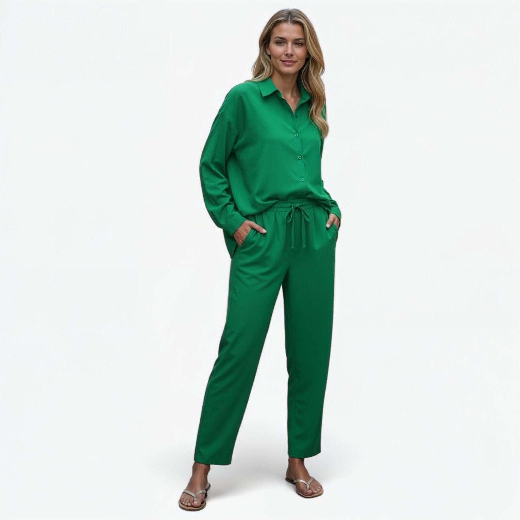 Beth | Completo Estivo Elegante in Lino e Cotone - - abbigliamento comodo abbigliamento traspirante abiti in lino camicia casual completo estivo moda rilassata outfit estivo pantaloni larghi set in lino e cotone stile naturale - Concept Palermo