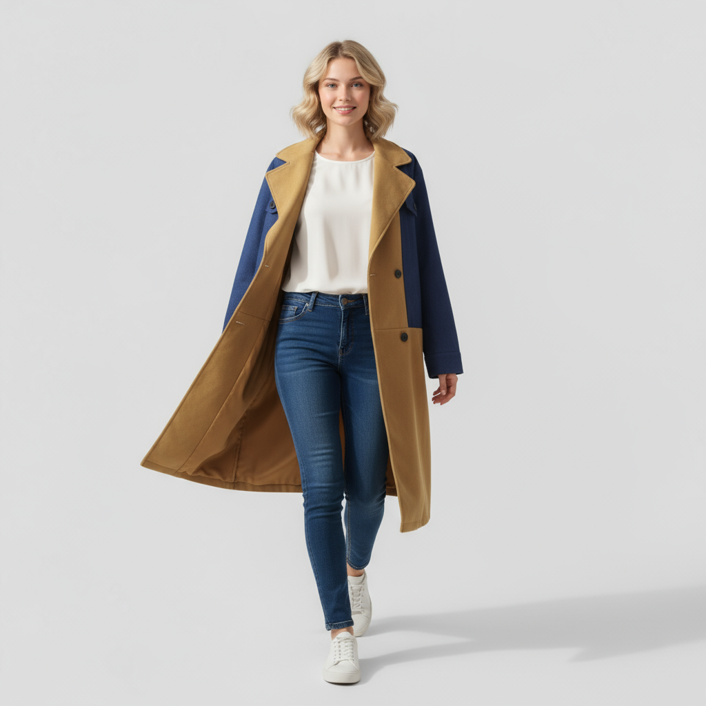 Anette | Cappotto Lungo Donna Elegante Doppio Petto - - cappotto autunno cappotto coloreblock cappotto denim cappotto donna cappotto doppio petto cappotto elegante cappotto primavera cappotto versatile giacca a maniche lunghe giacca donna - Concept Palermo